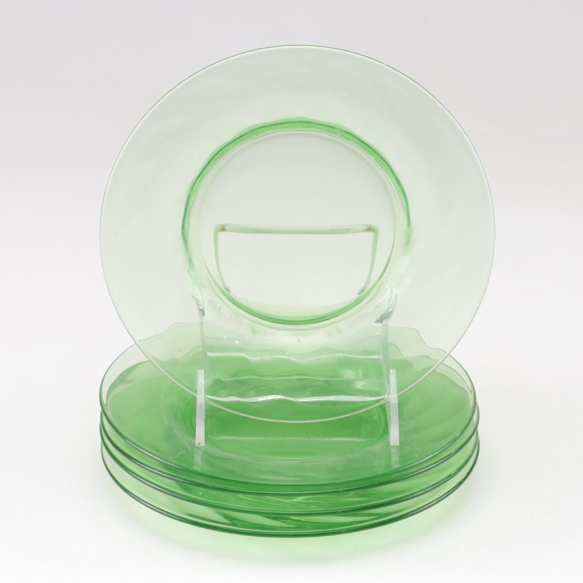 Indiana Glass "Sandwich" Plate with Ice Bucket and Other Uranium Glass Tableware