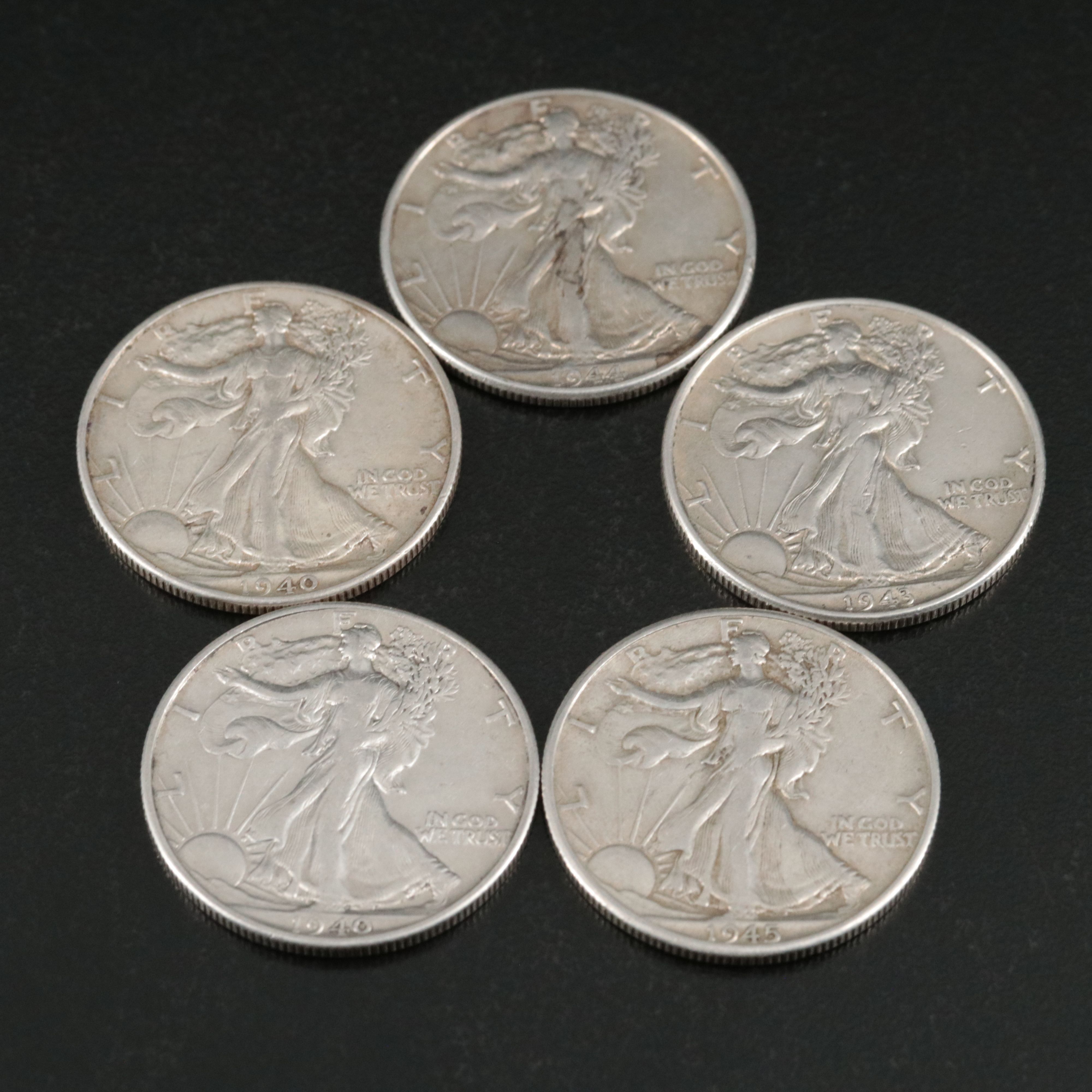 Twenty Walking Liberty Silver Half Dollars, 1940s