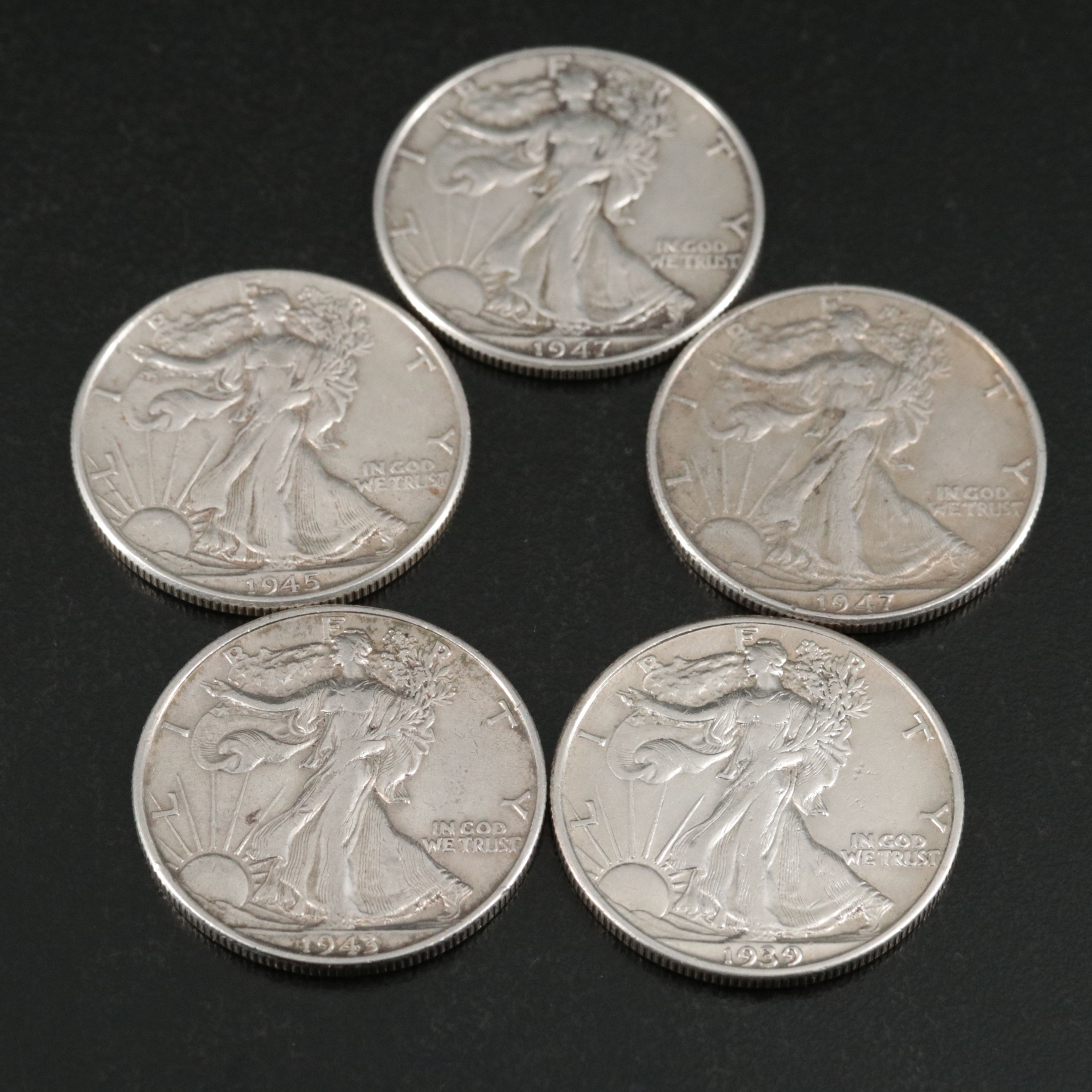 Twenty Walking Liberty Silver Half Dollars, 1940s