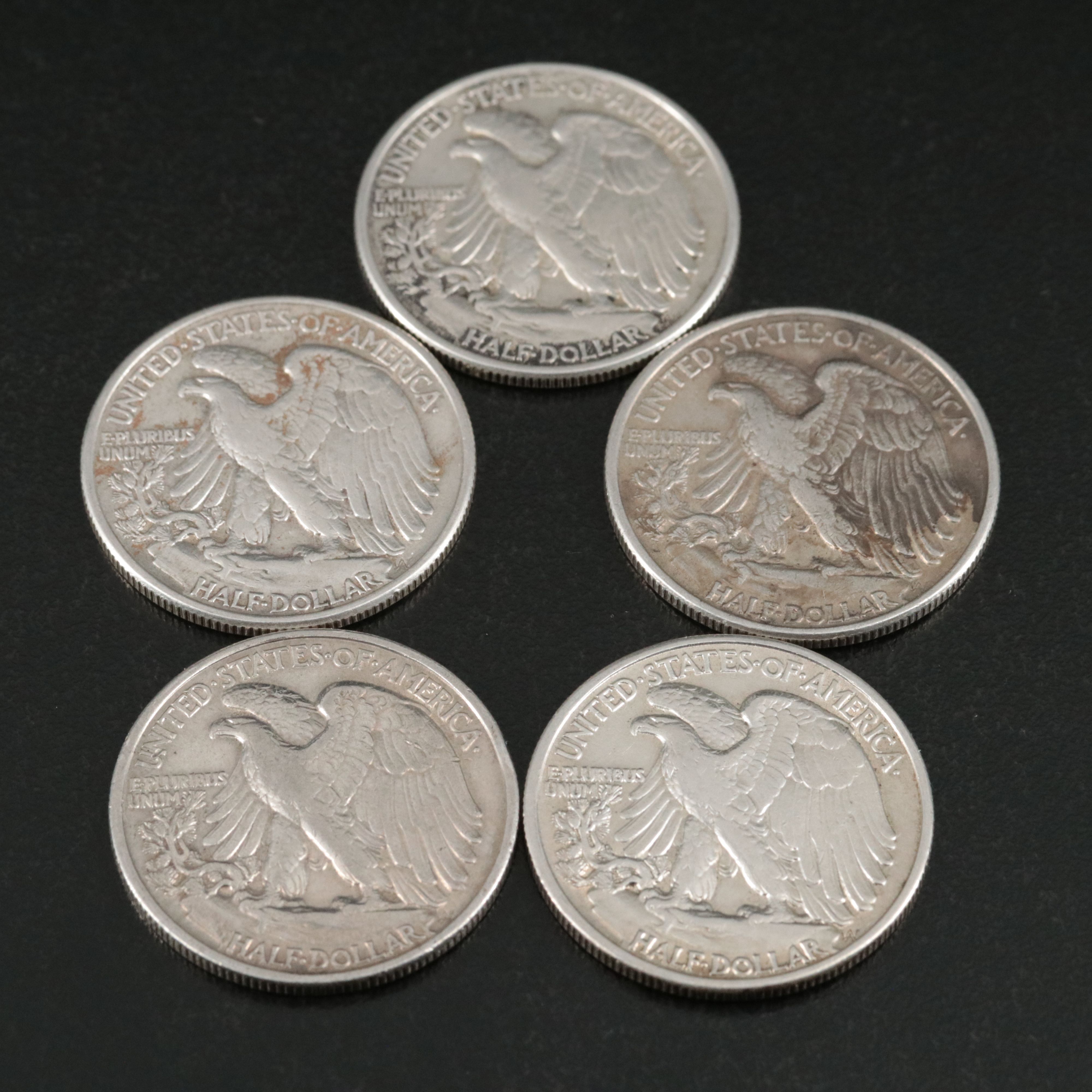 Twenty Walking Liberty Silver Half Dollars, 1940s