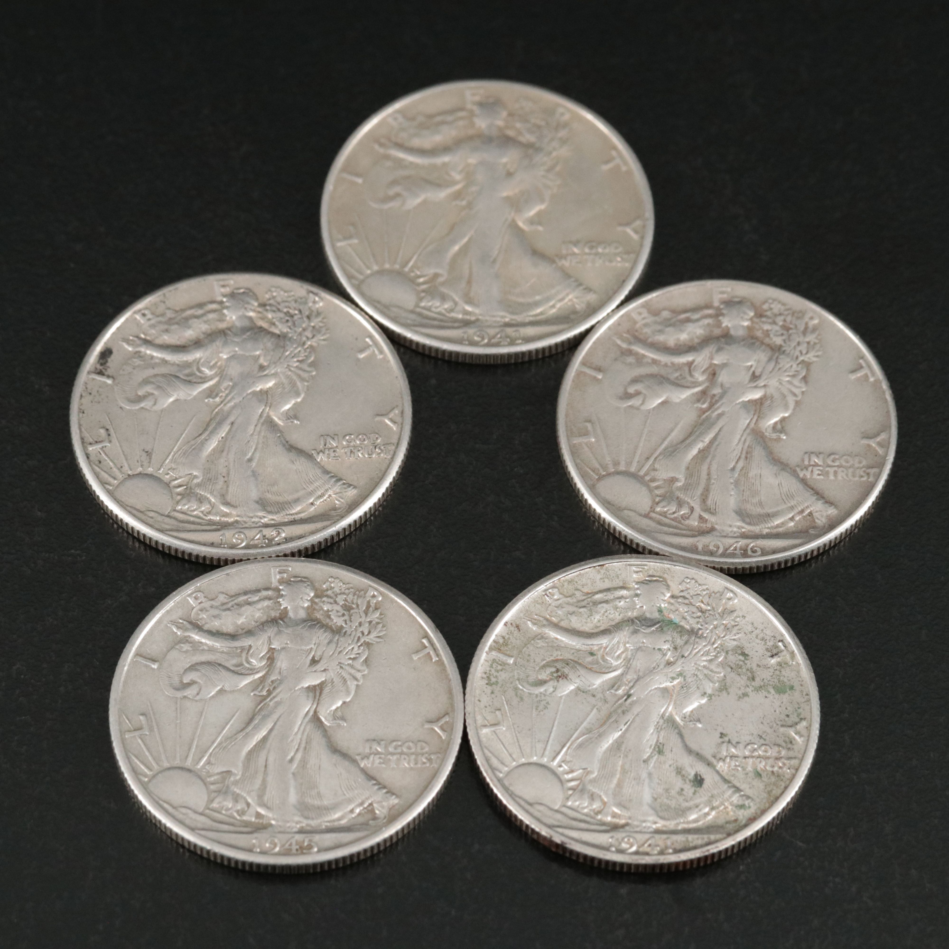 Twenty Walking Liberty Silver Half Dollars, 1940s