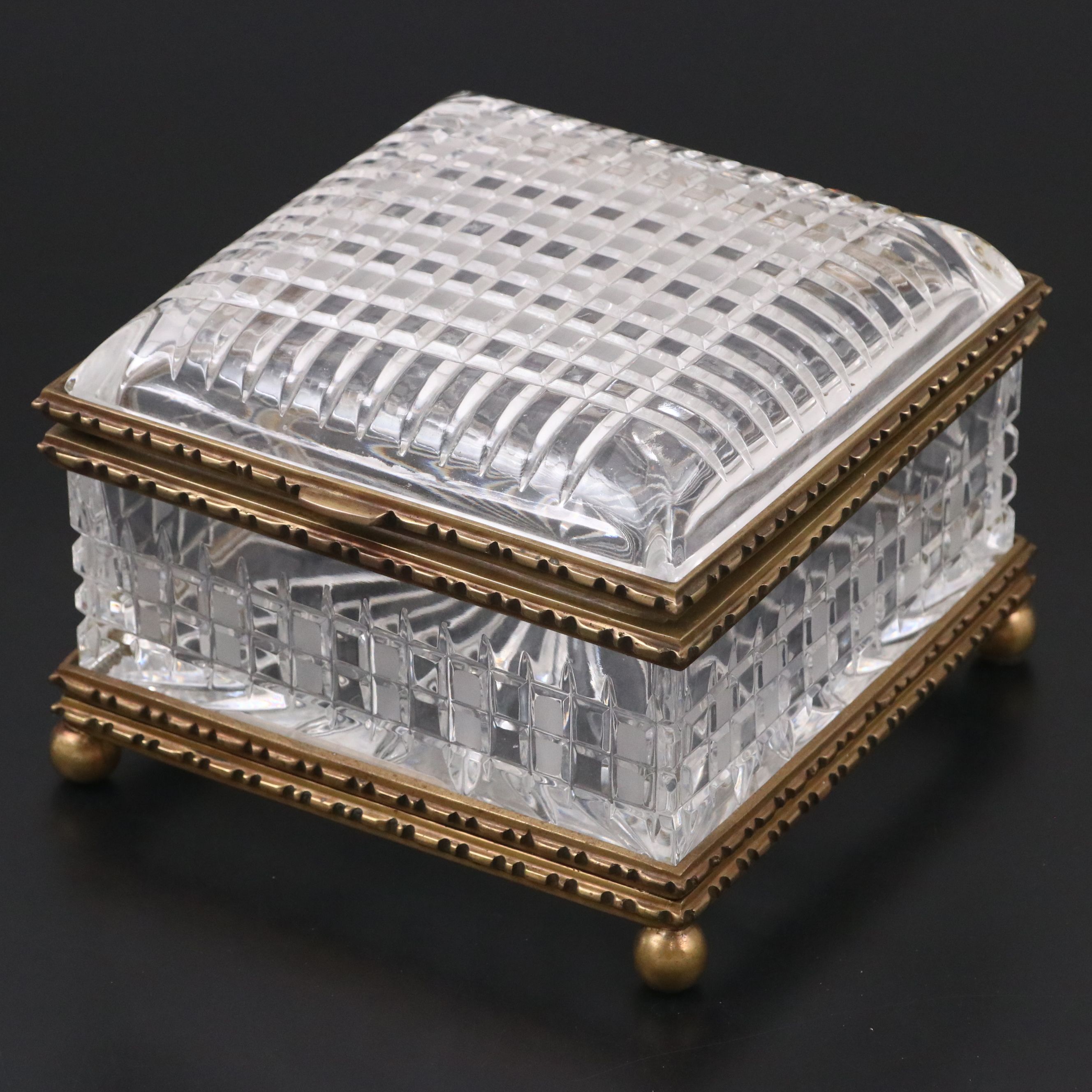 Cut Crystal and Brass Finish Square Decorative Box