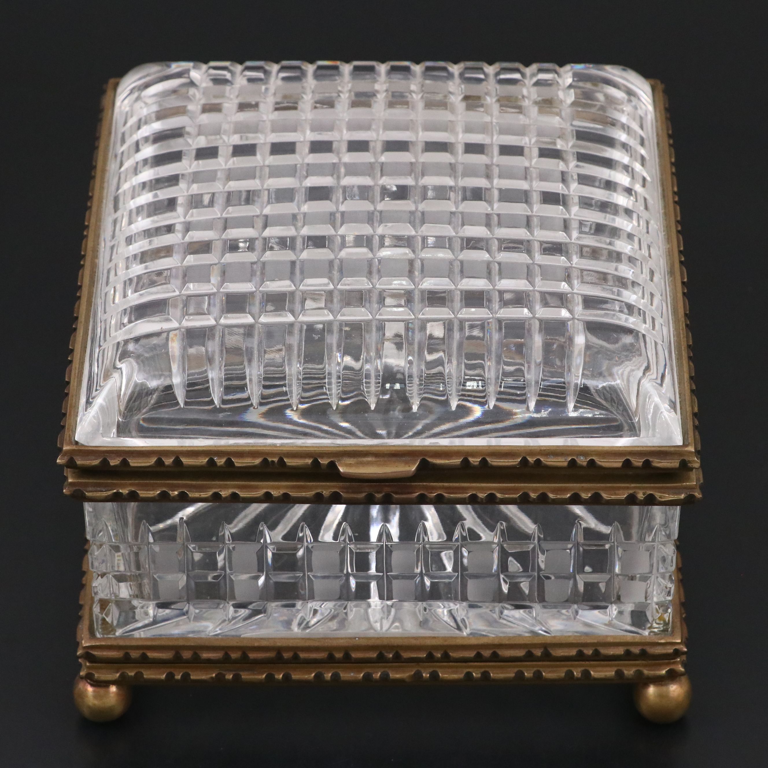 Cut Crystal and Brass Finish Square Decorative Box
