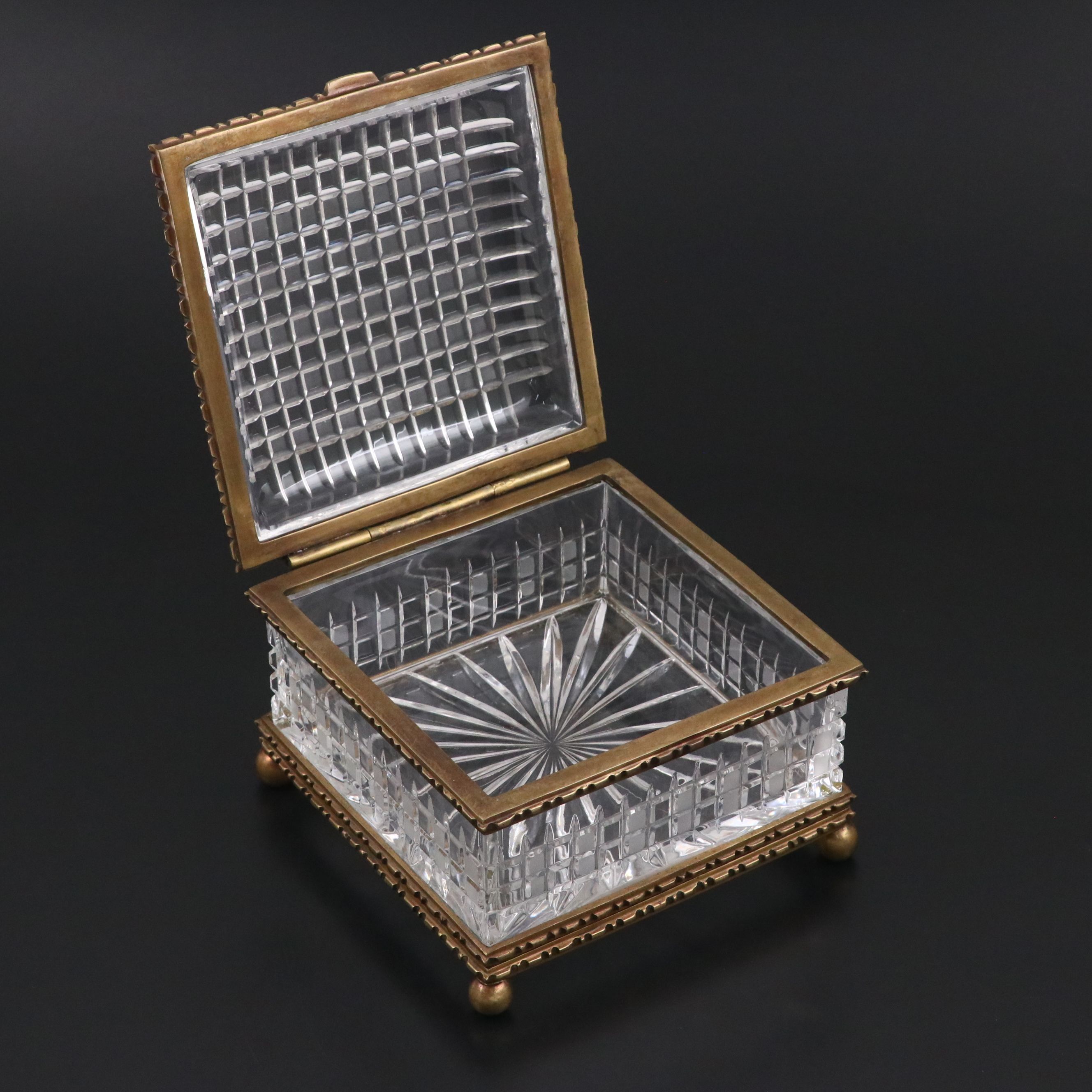 Cut Crystal and Brass Finish Square Decorative Box