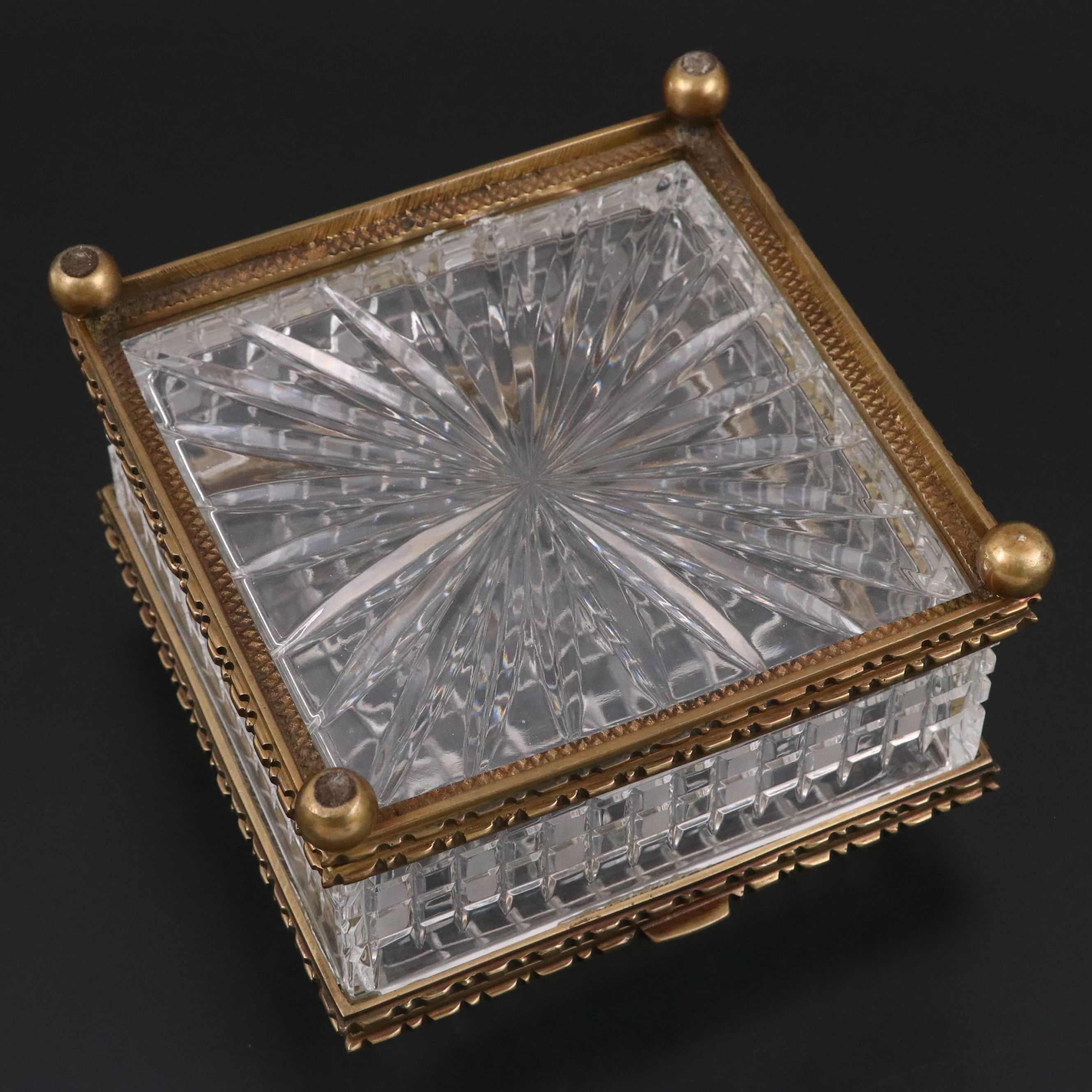 Cut Crystal and Brass Finish Square Decorative Box