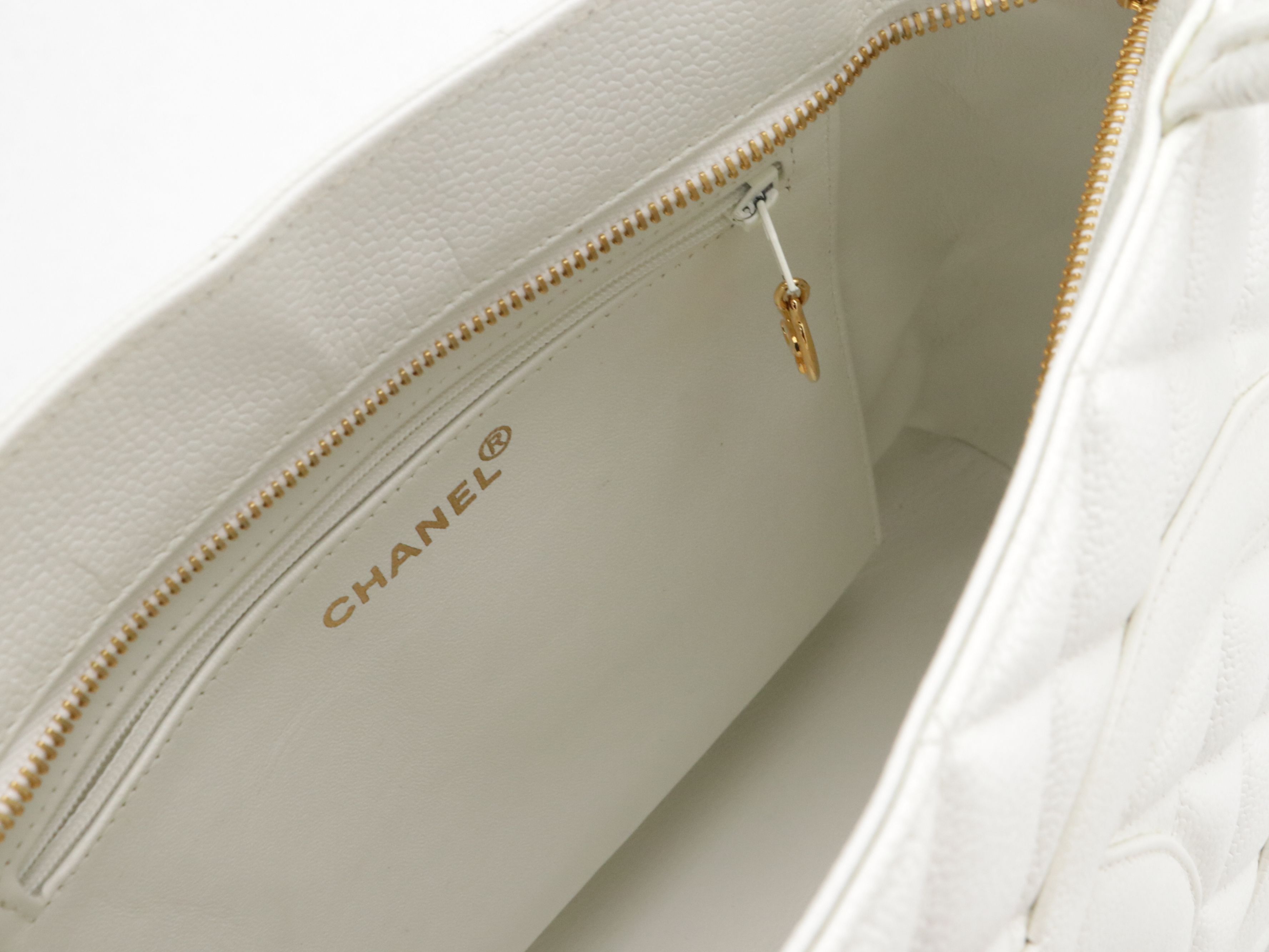 Chanel CC Medallion Tote Bag in White Caviar Leather with Box