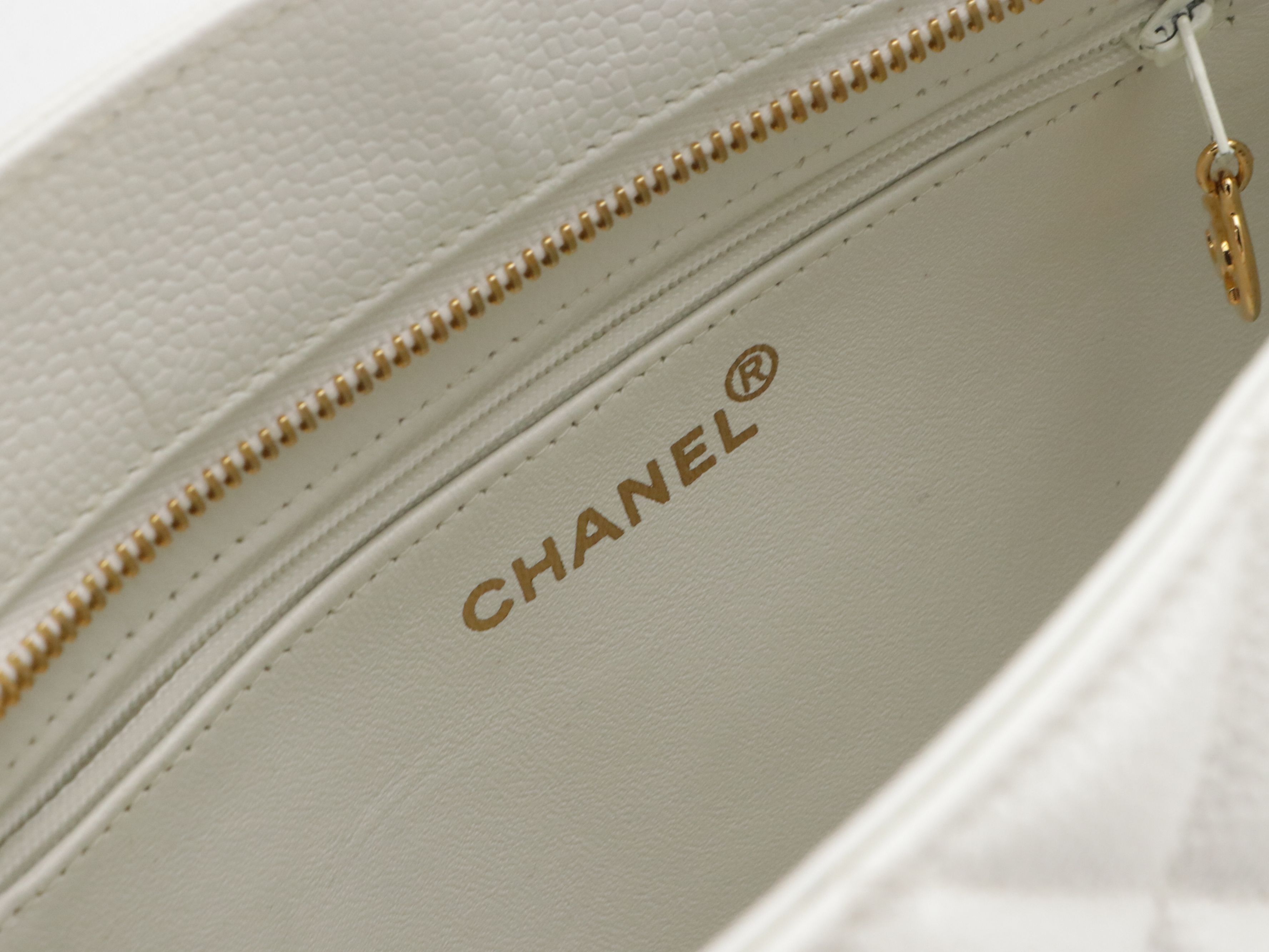 Chanel CC Medallion Tote Bag in White Caviar Leather with Box