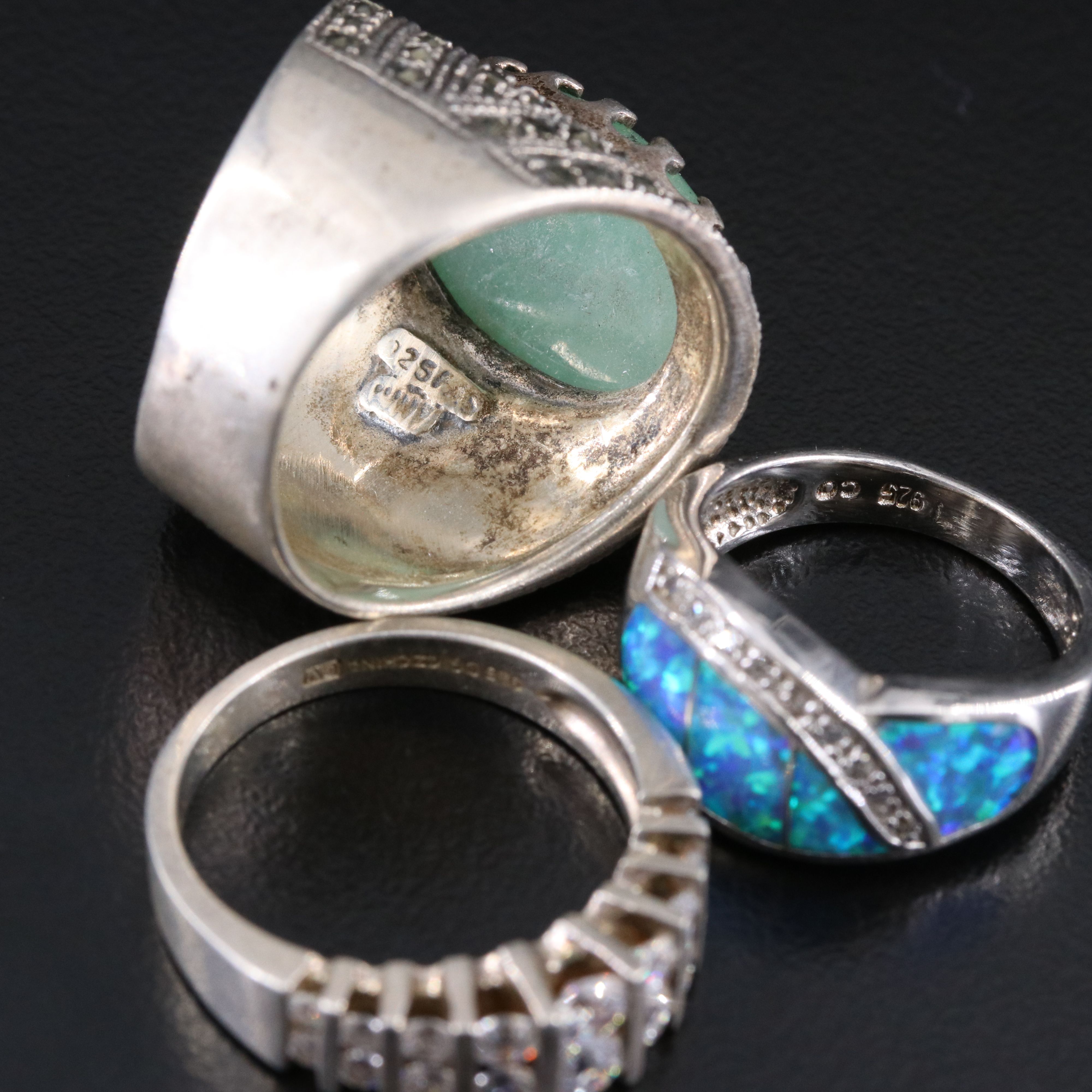 Sterling Ring Collection Including Agate, Lapis Lazuli and Pearl