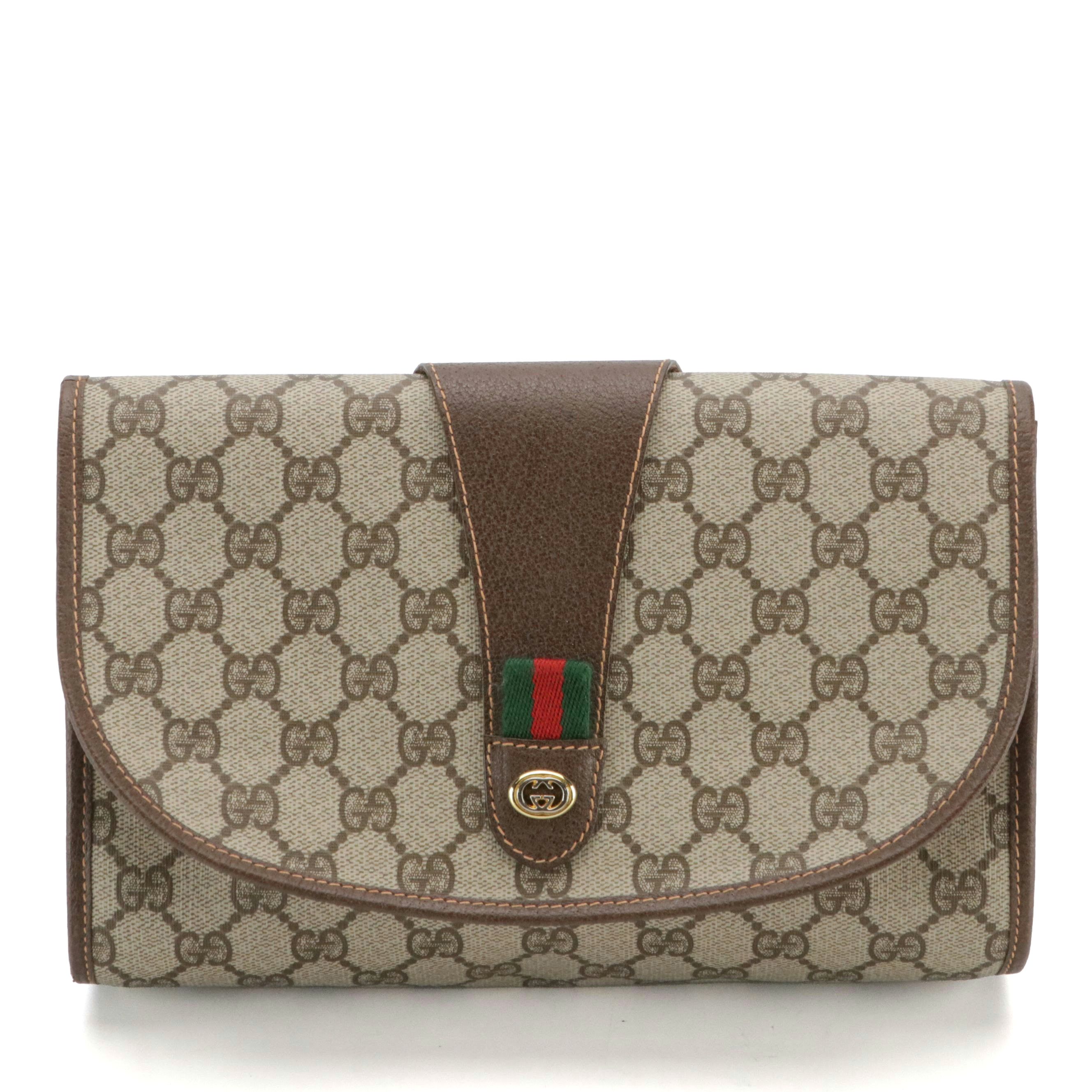 Gucci Accessory Collection Clutch in GG Supreme Canvas, Leather and Web Accent