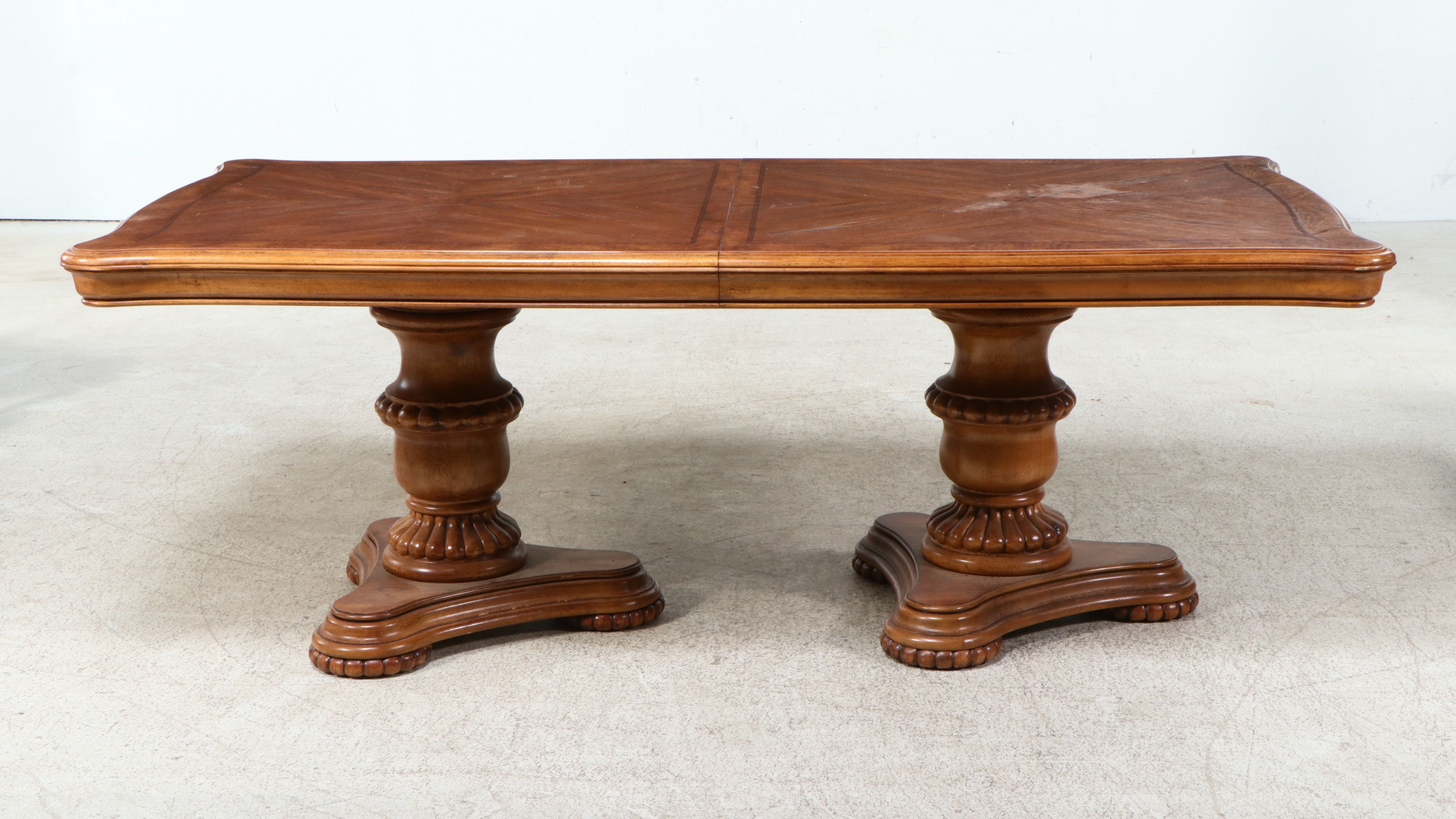 Neoclassical Style Inlaid Pedestal Dining Suite, Late 20th Century