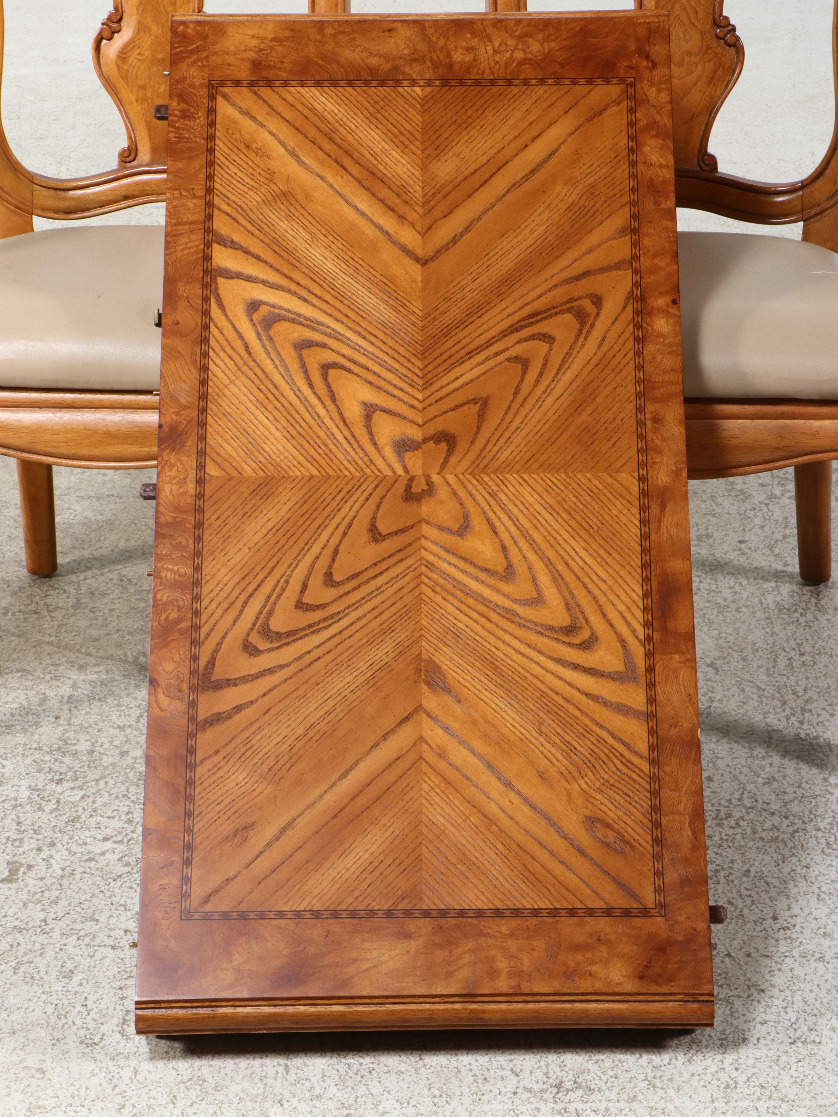 Neoclassical Style Inlaid Pedestal Dining Suite, Late 20th Century