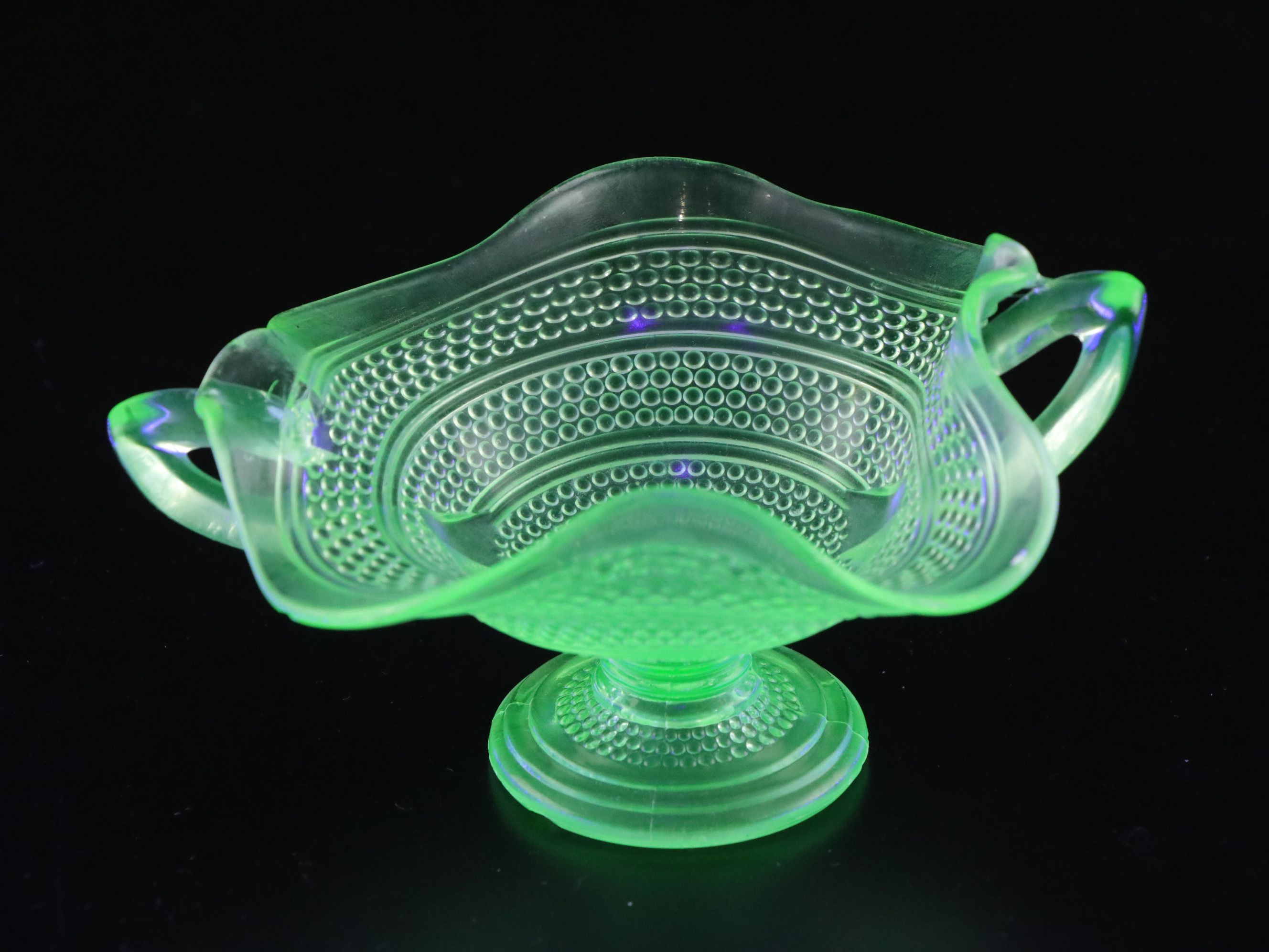 Indiana Glass "Sandwich" Plate with Ice Bucket and Other Uranium Glass Tableware