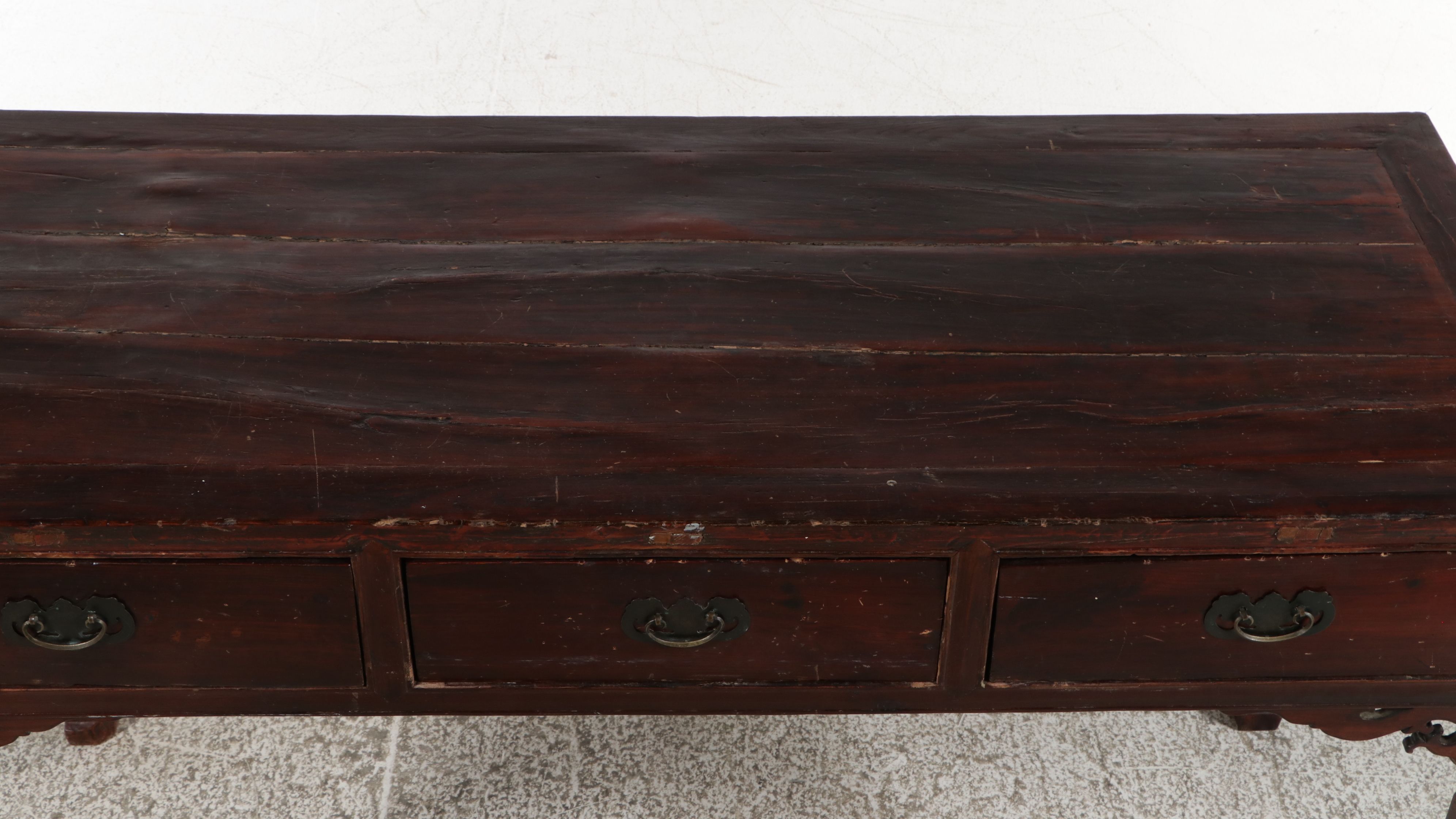Chinese Elm Three-Drawer Altar Desk, Mid to Late 19th Century