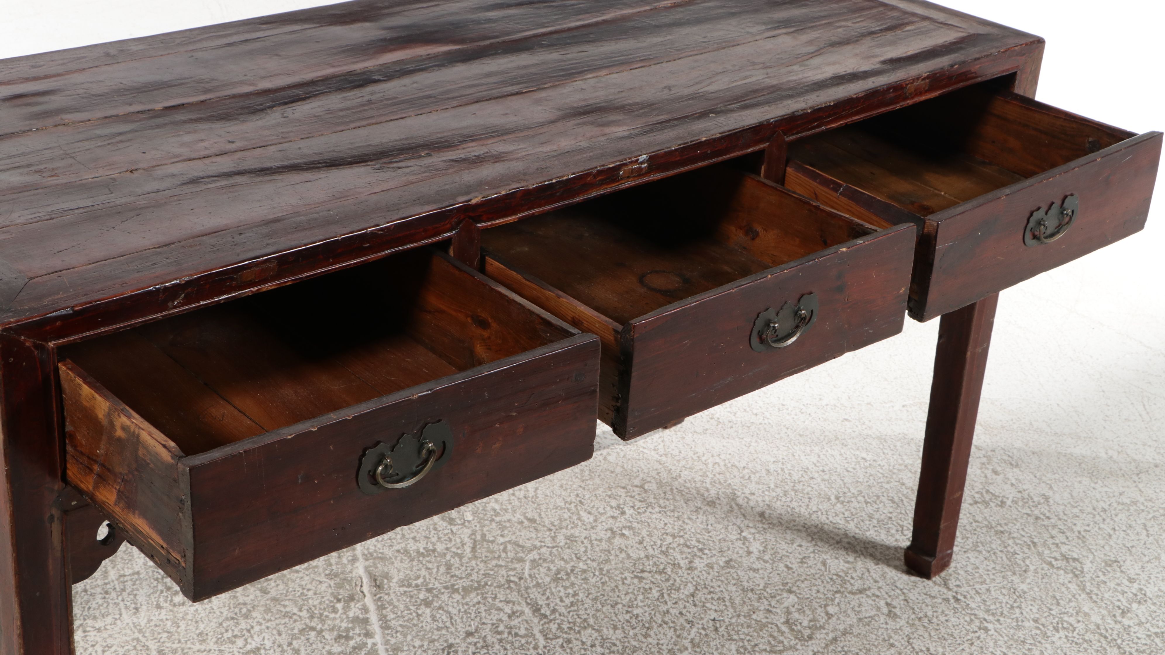 Chinese Elm Three-Drawer Altar Desk, Mid to Late 19th Century