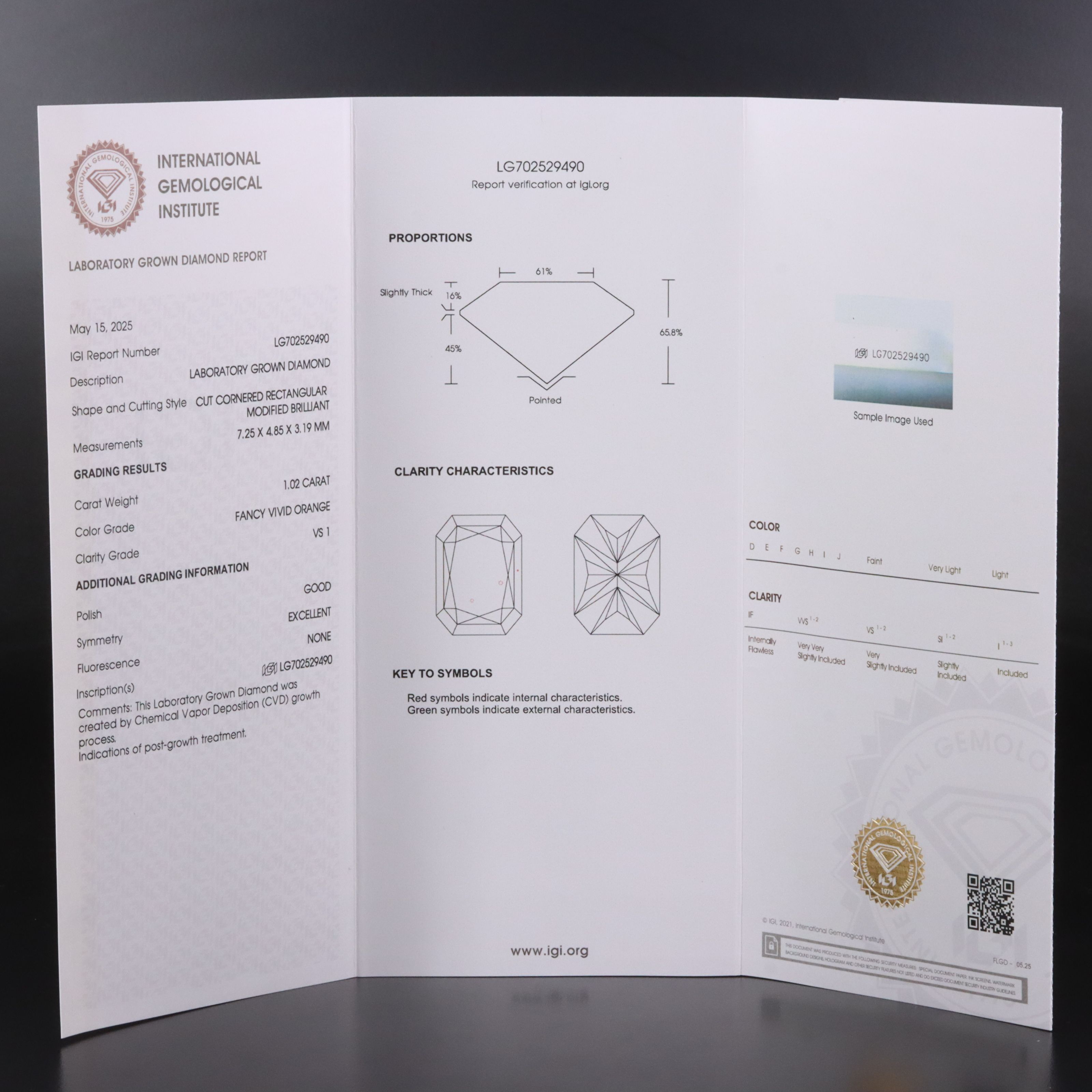 Loose 1.02 CT Lab Grown Fancy Vivid Orange Diamond with IGI Report