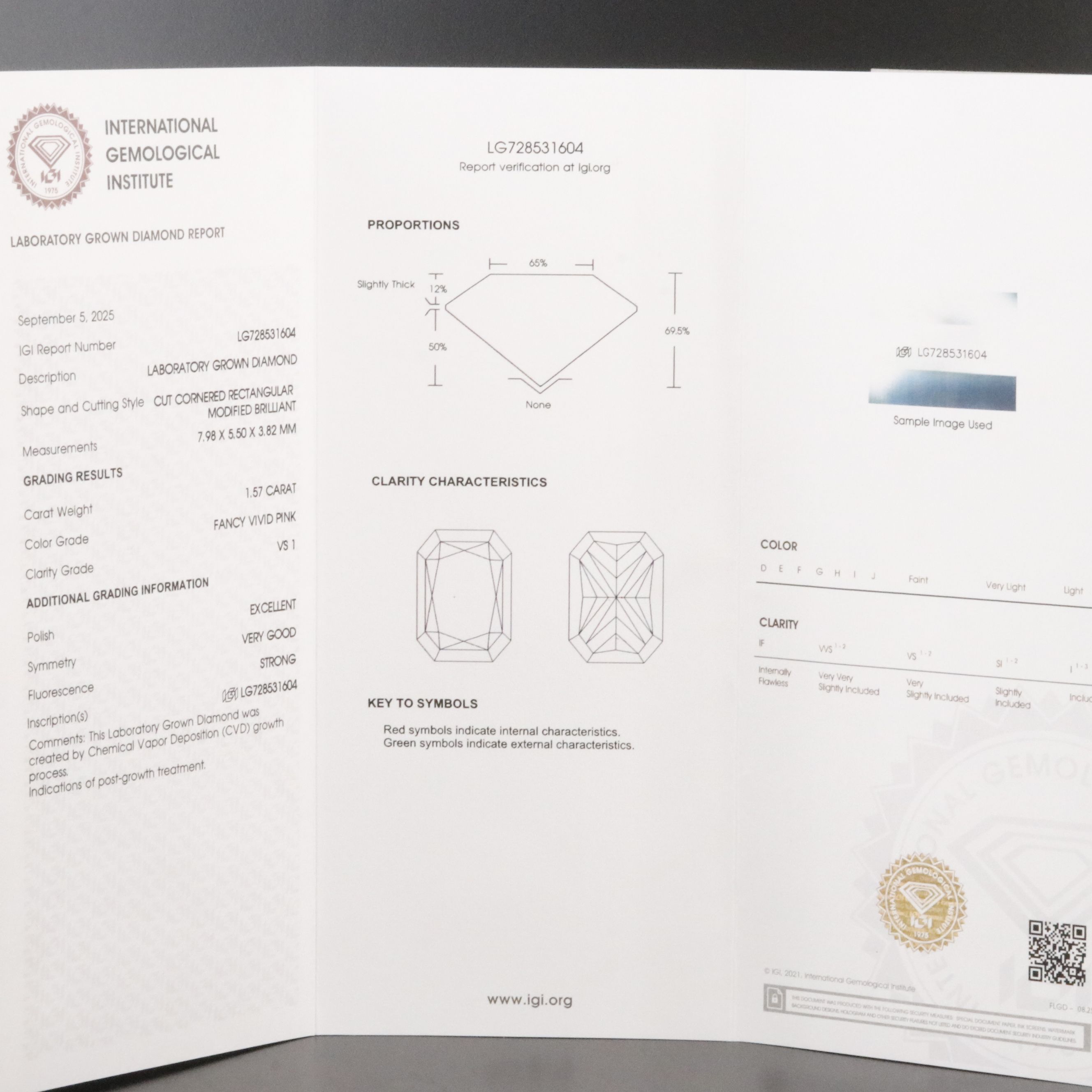 Loose 1.57 CT Lab Grown Fancy Vivid Pink Diamond with IGI Report