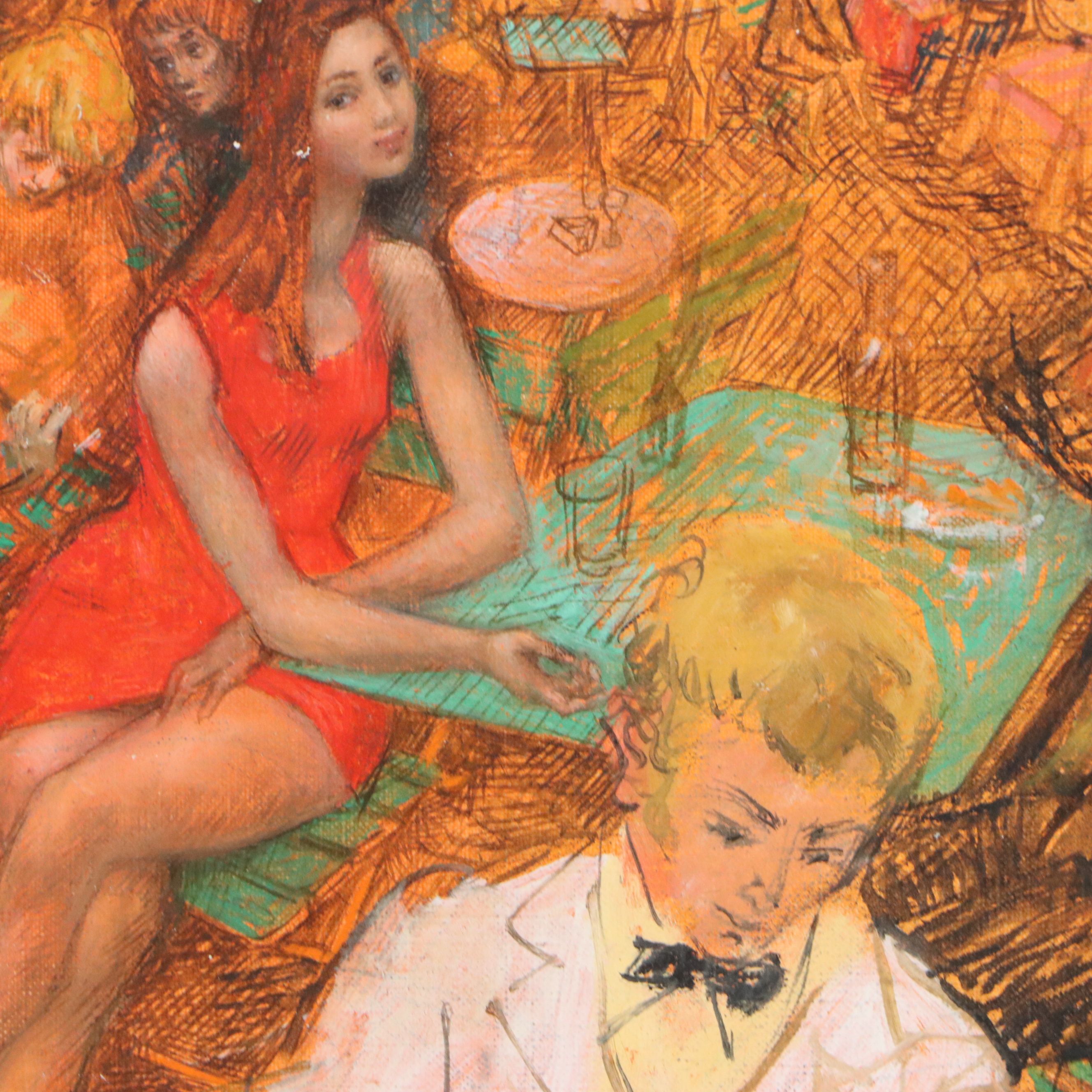 L. P. Moretti Oil Painting "Le repas du peintre et son modèle," 20th C.