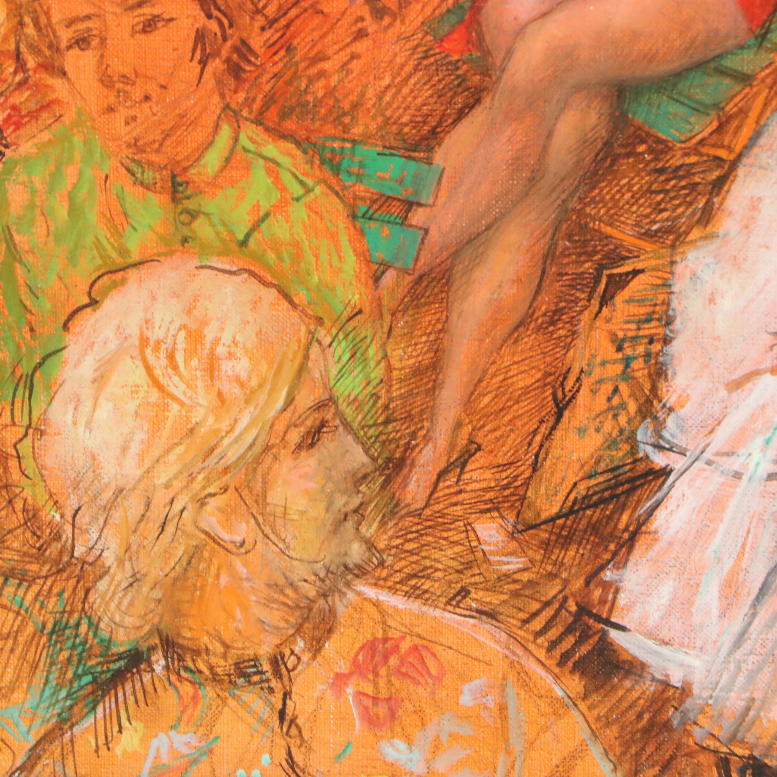 L. P. Moretti Oil Painting "Le repas du peintre et son modèle," 20th C.