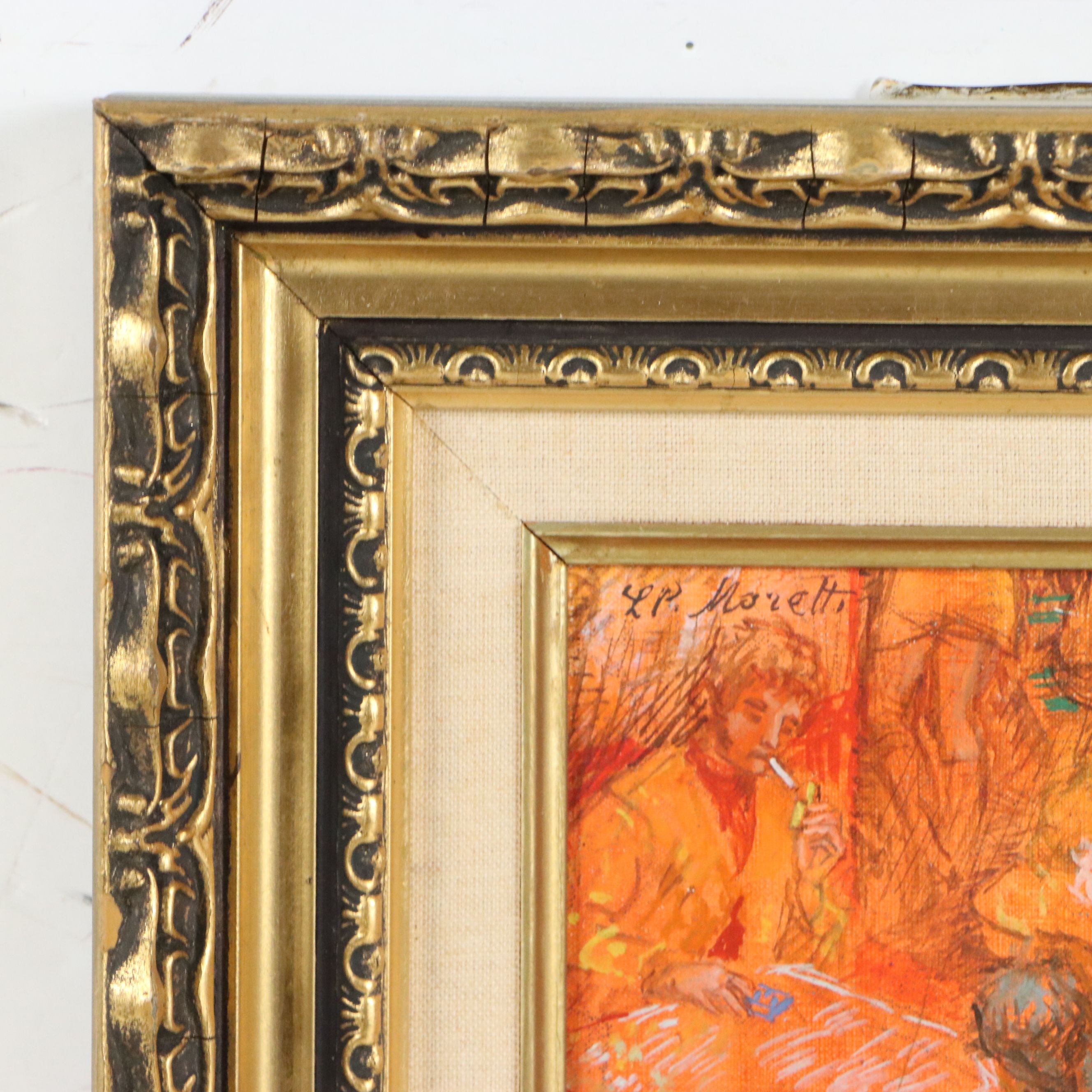 L. P. Moretti Oil Painting "Le repas du peintre et son modèle," 20th C.