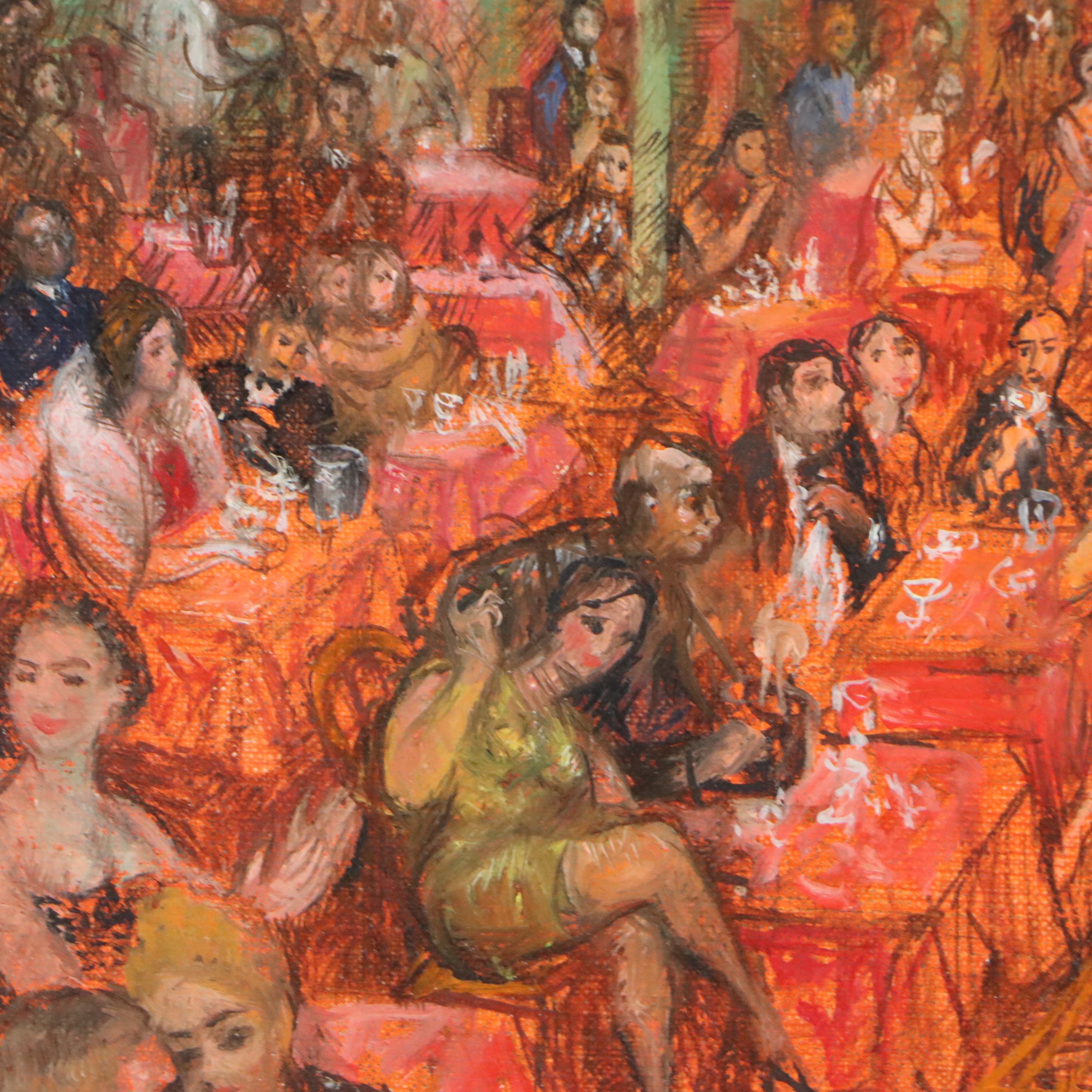 L. P. Moretti Oil on Canvas "French Cancan," Mid to Late 20th Century