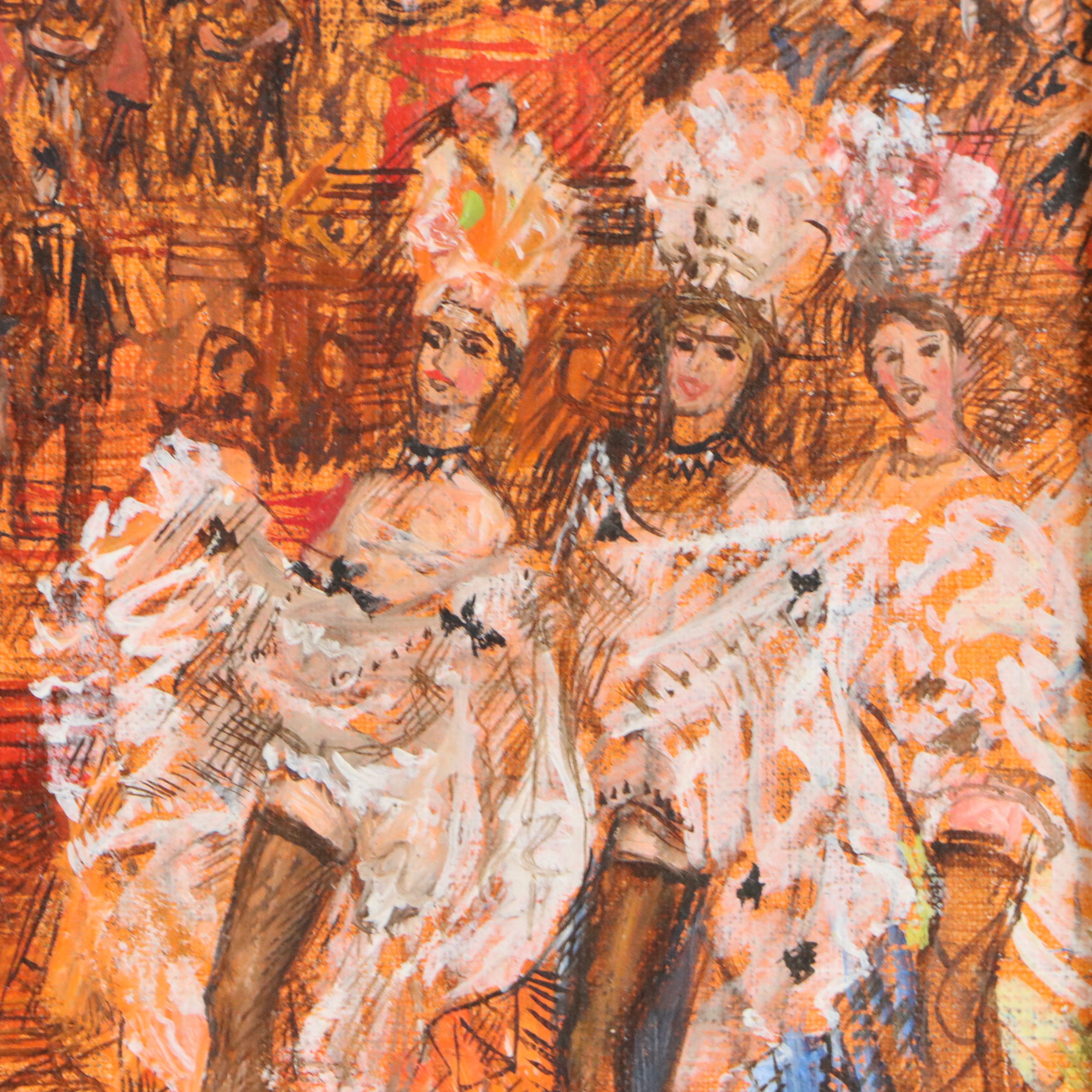 L. P. Moretti Oil on Canvas "French Cancan," Mid to Late 20th Century