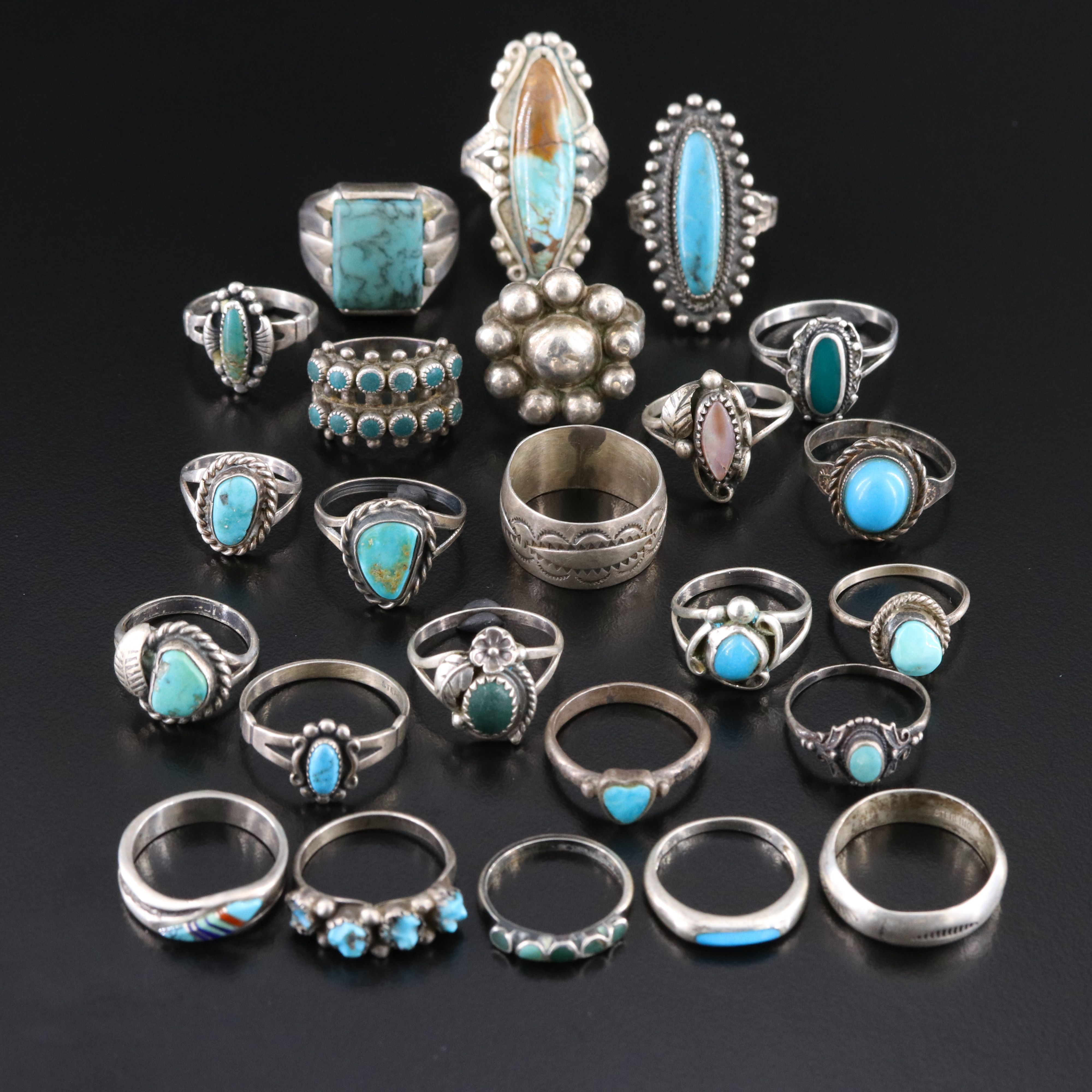 Southwestern Sterling Ring Collection Featuring Turquoise and Faux Turquoise