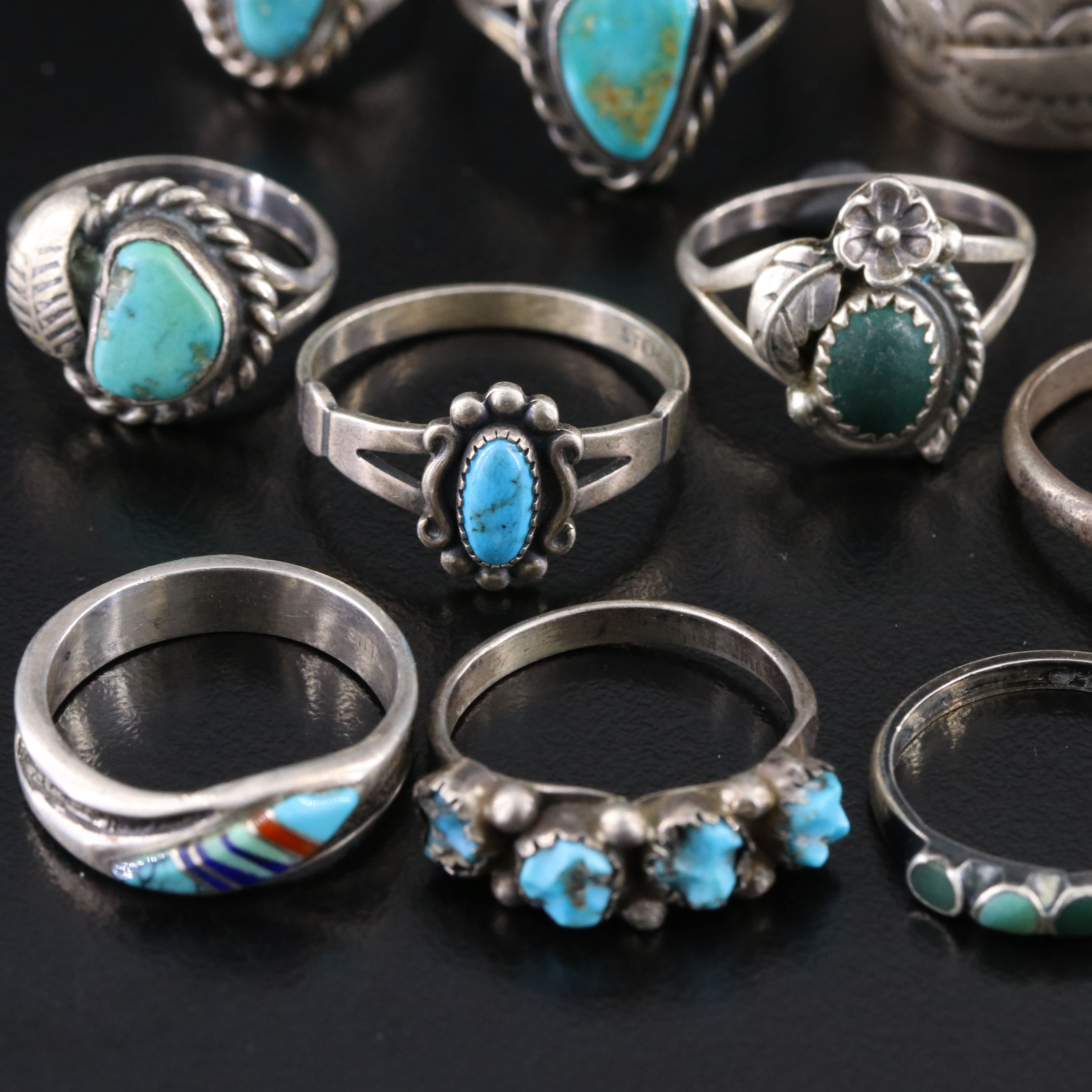 Southwestern Sterling Ring Collection Featuring Turquoise and Faux Turquoise