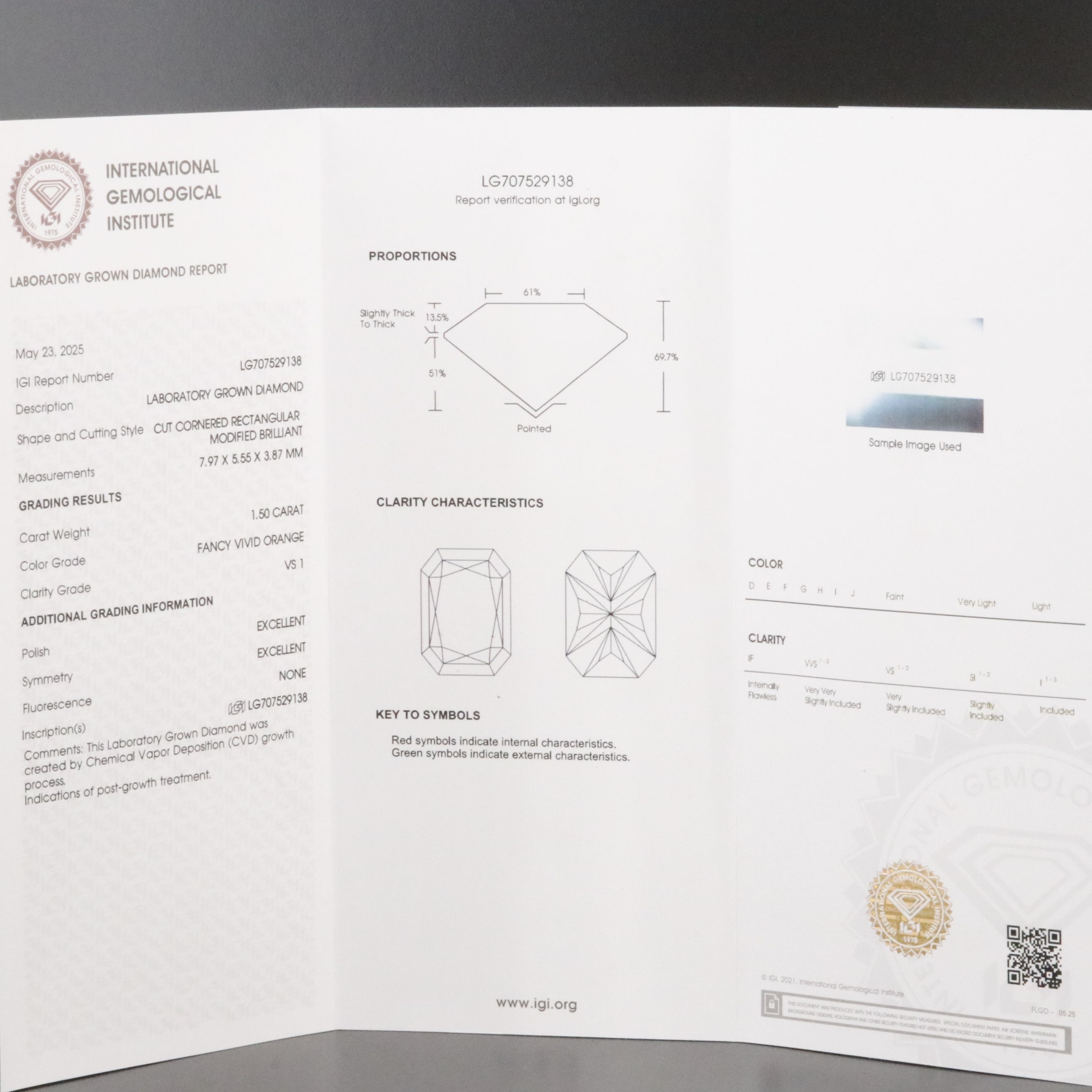 Loose 1.50 CT Lab Grown Fancy Vivid Orange Diamond with IGI Report