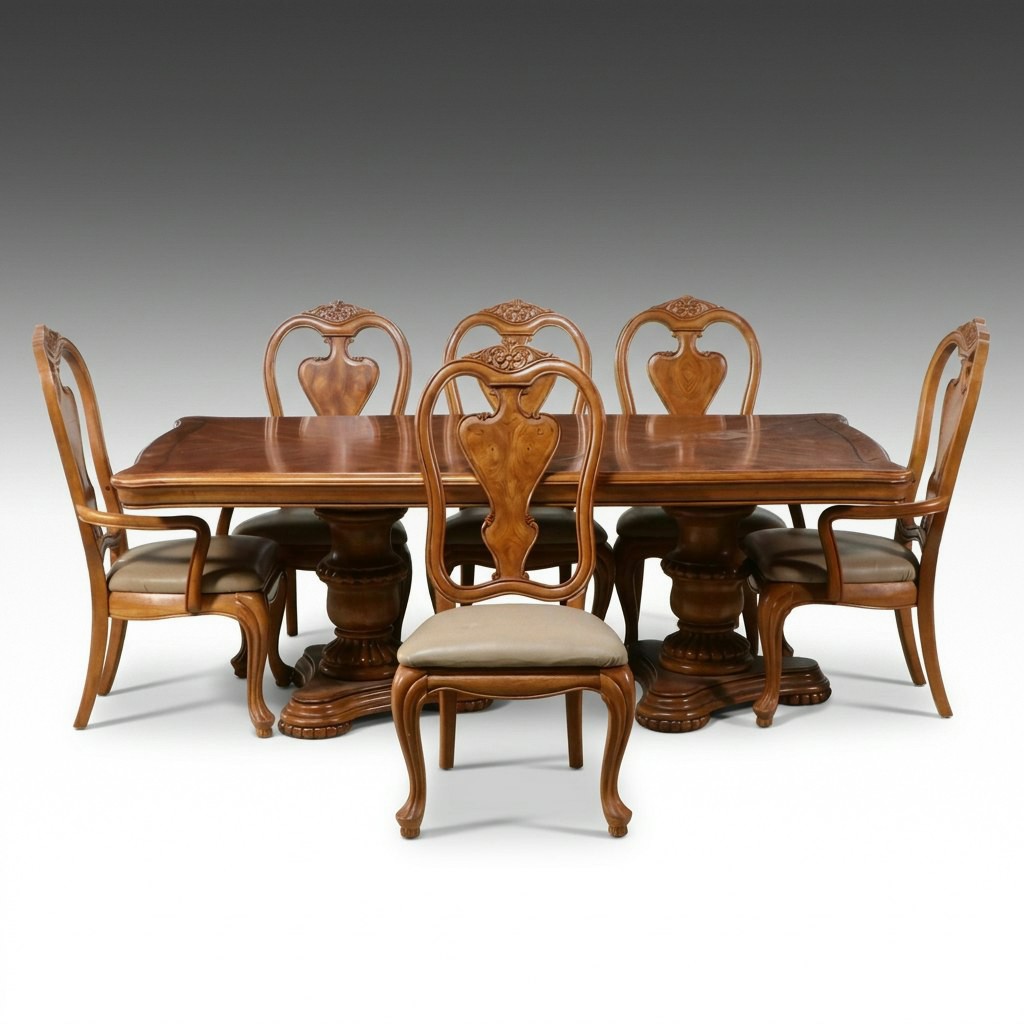 Neoclassical Style Inlaid Pedestal Dining Suite, Late 20th Century