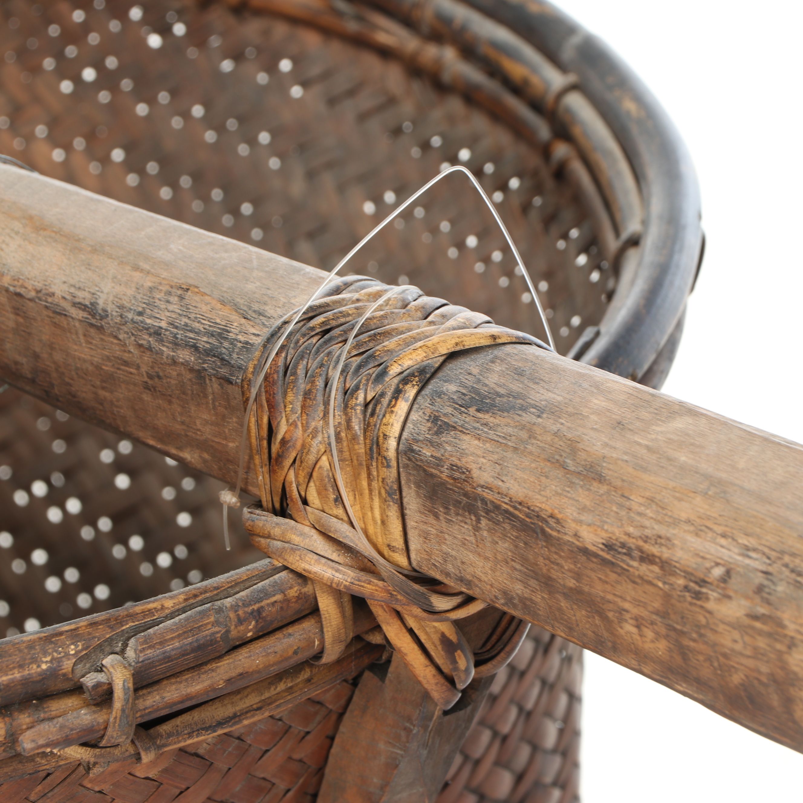 Chinese Wooden Shoulder Yoke with Woven Plant Fiber Baskets