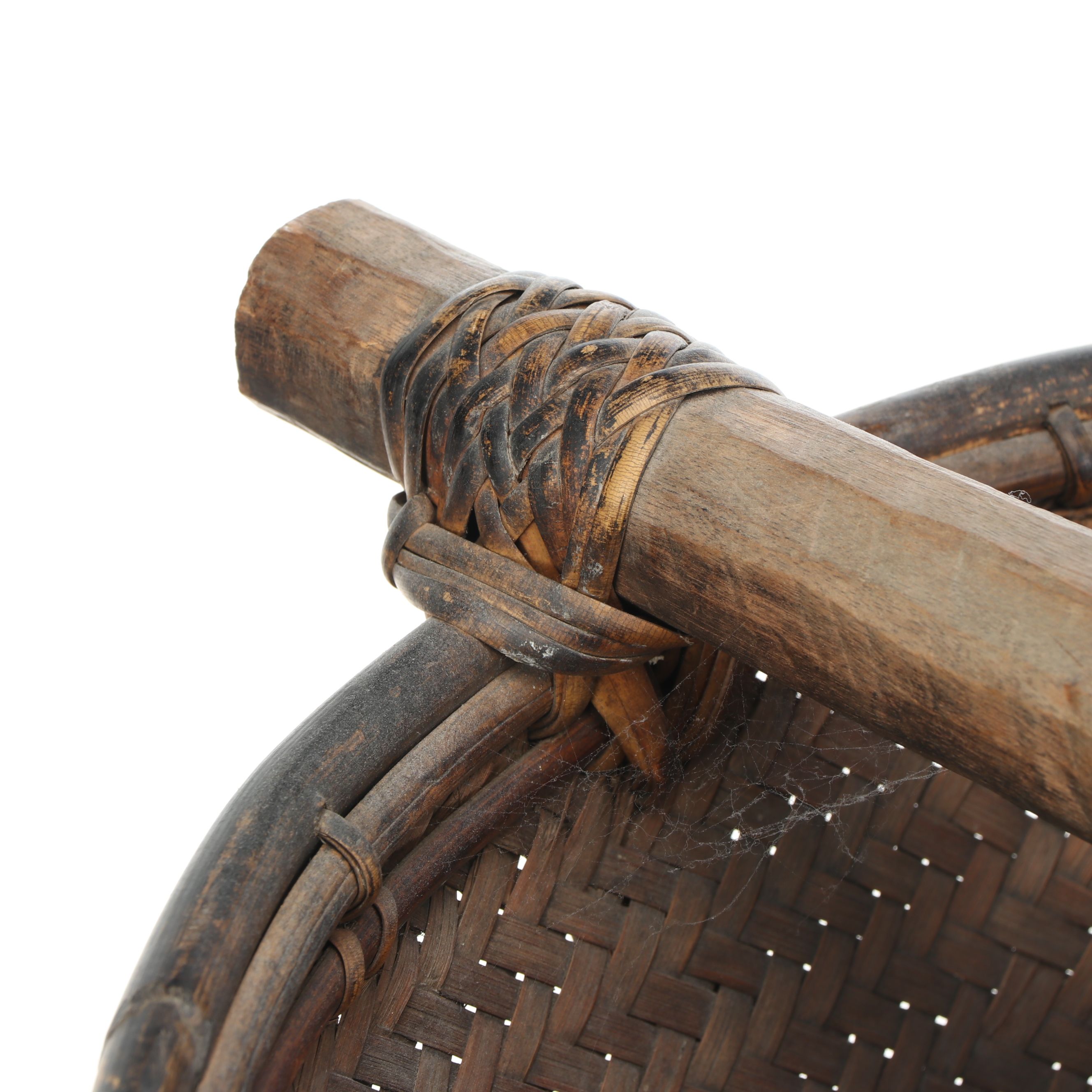 Chinese Wooden Shoulder Yoke with Woven Plant Fiber Baskets