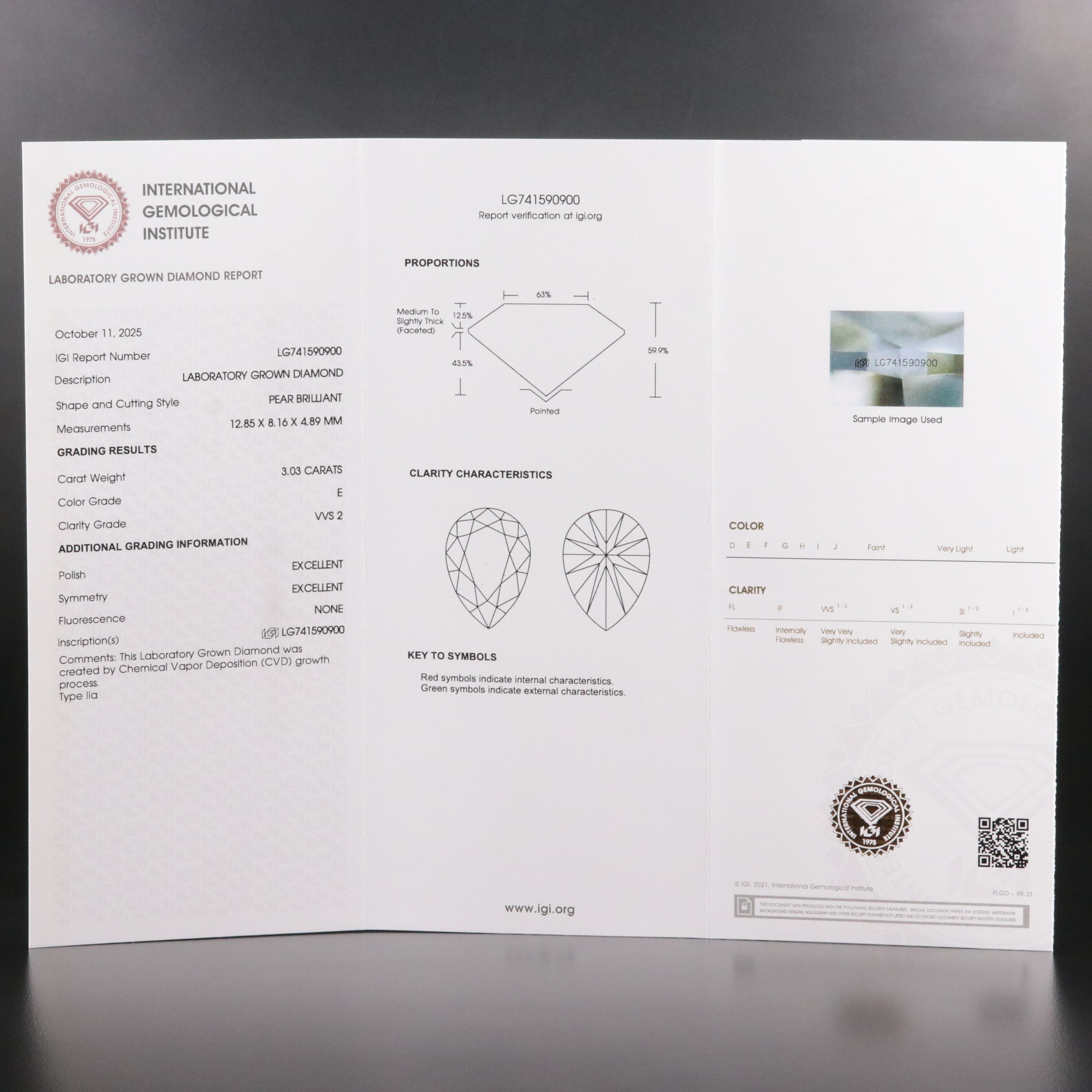 Loose 3.03 CT Lab Grown Diamond with IGI Report