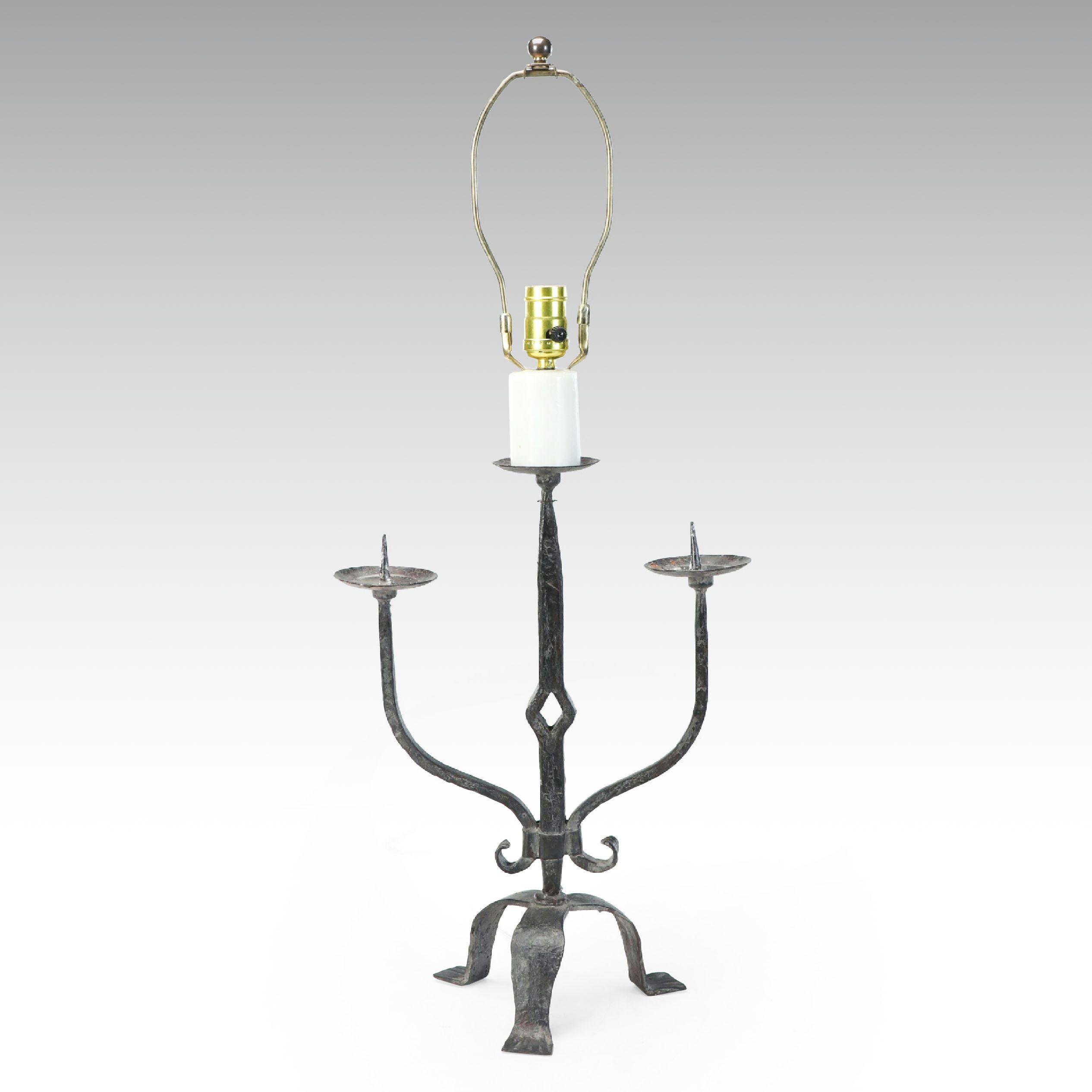 Gothic Style Wrought Iron Candle Holder Converted Table Lamp