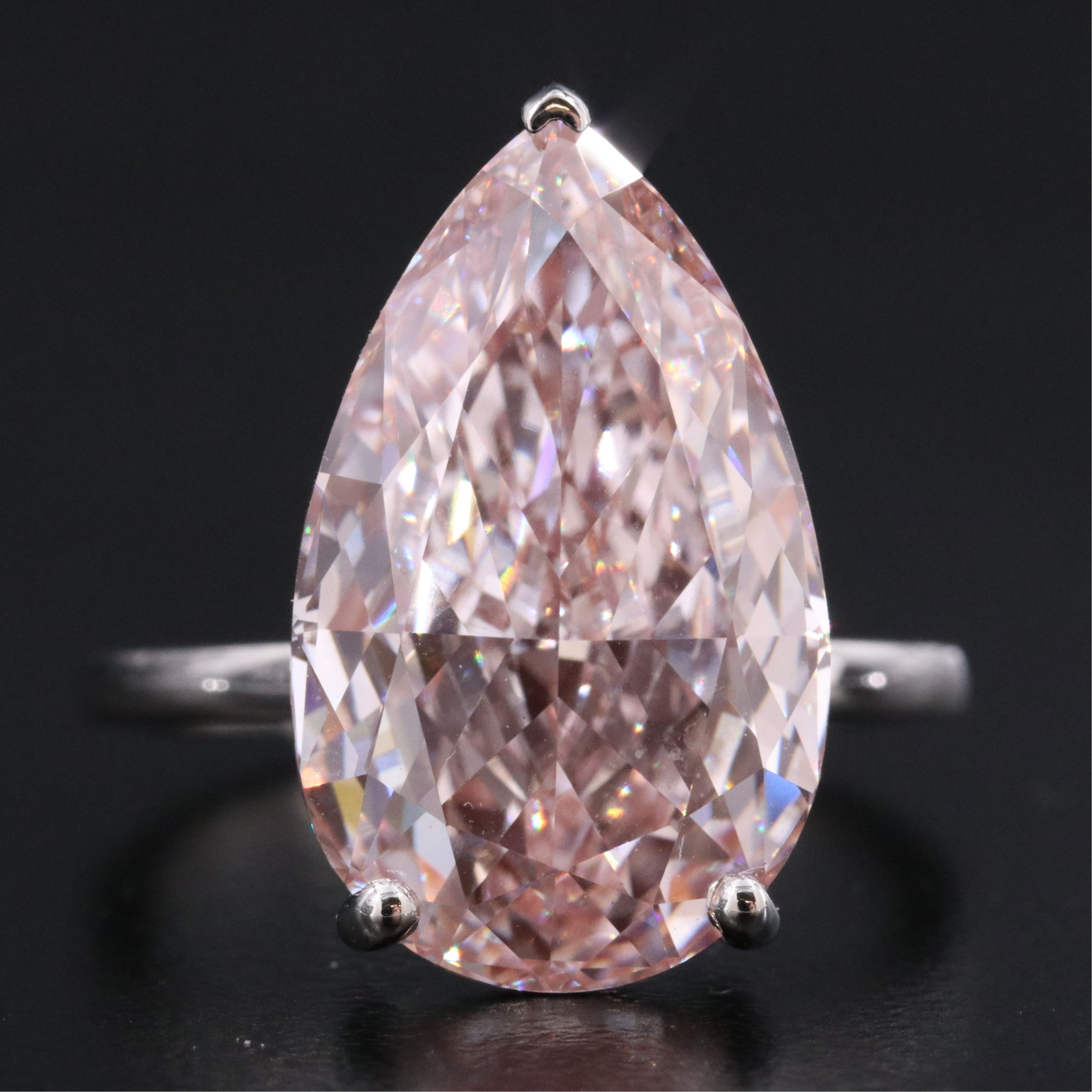 Platinum 9.59 CT Lab Grown Fancy Intense Pink Diamond Ring with IGI Report