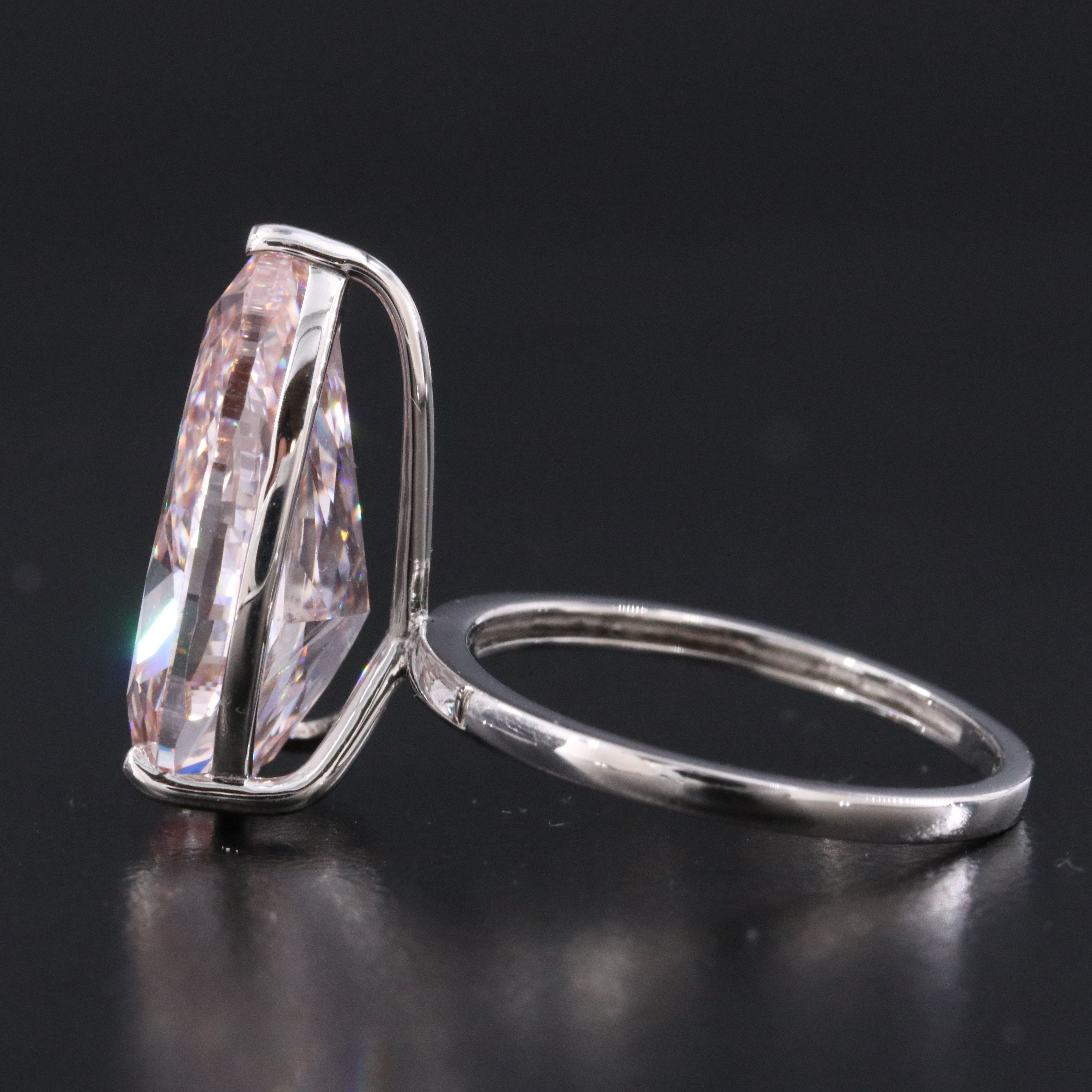 Platinum 9.59 CT Lab Grown Fancy Intense Pink Diamond Ring with IGI Report