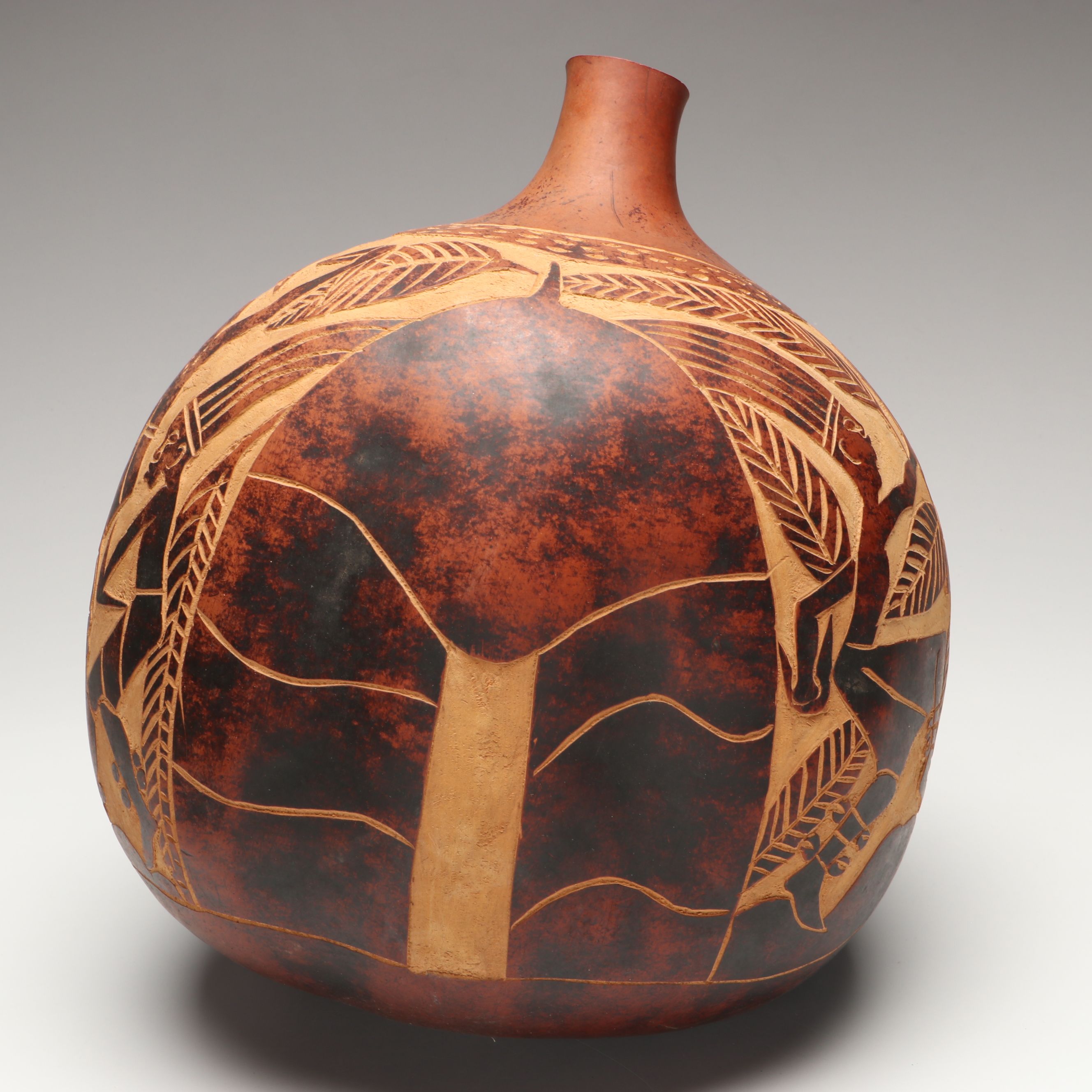 Ghanaian Wood Pitcher and More Calabash Gourd Vessels, Jewelry