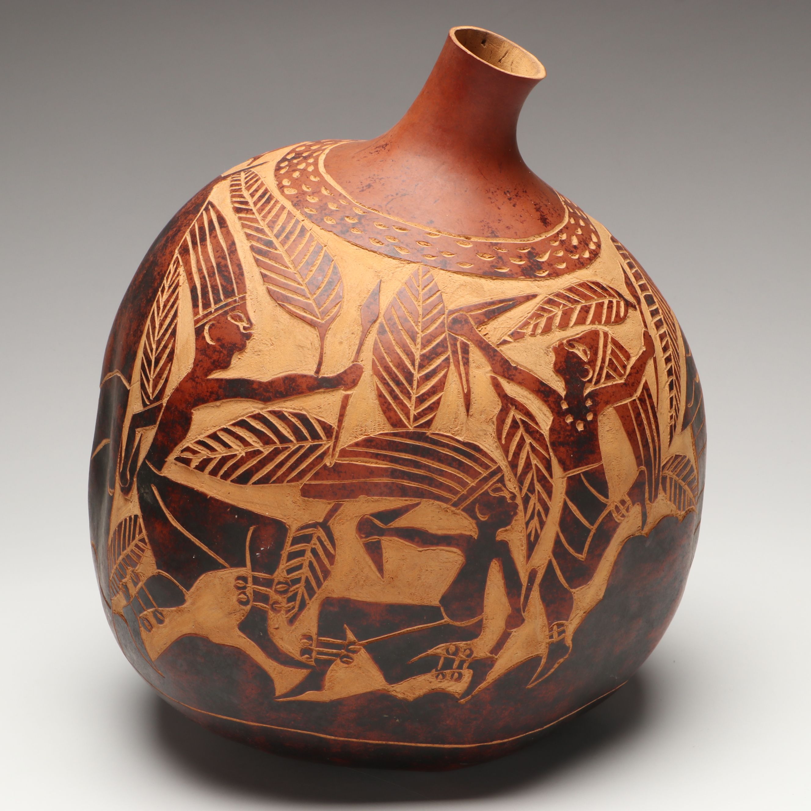 Ghanaian Wood Pitcher and More Calabash Gourd Vessels, Jewelry