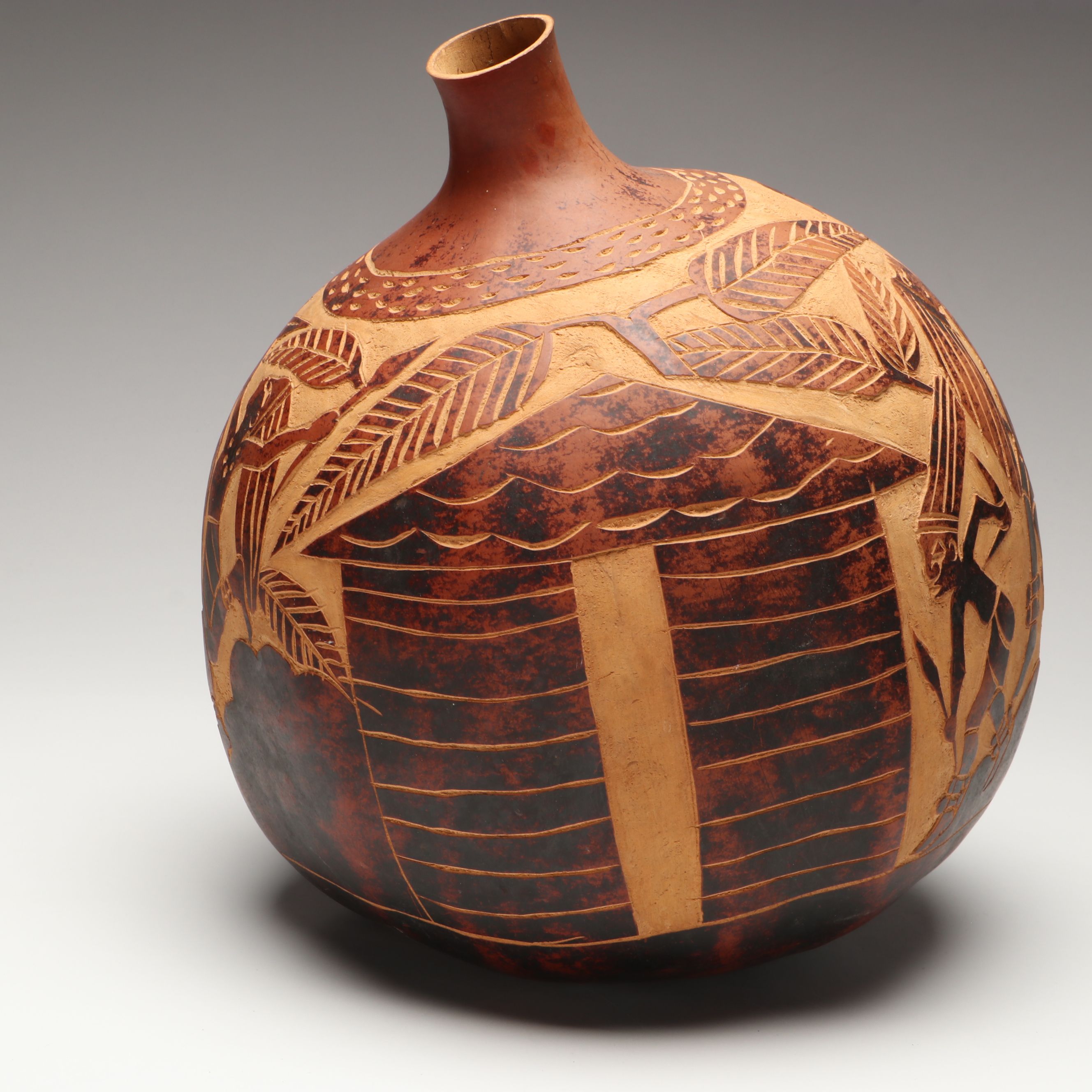 Ghanaian Wood Pitcher and More Calabash Gourd Vessels, Jewelry
