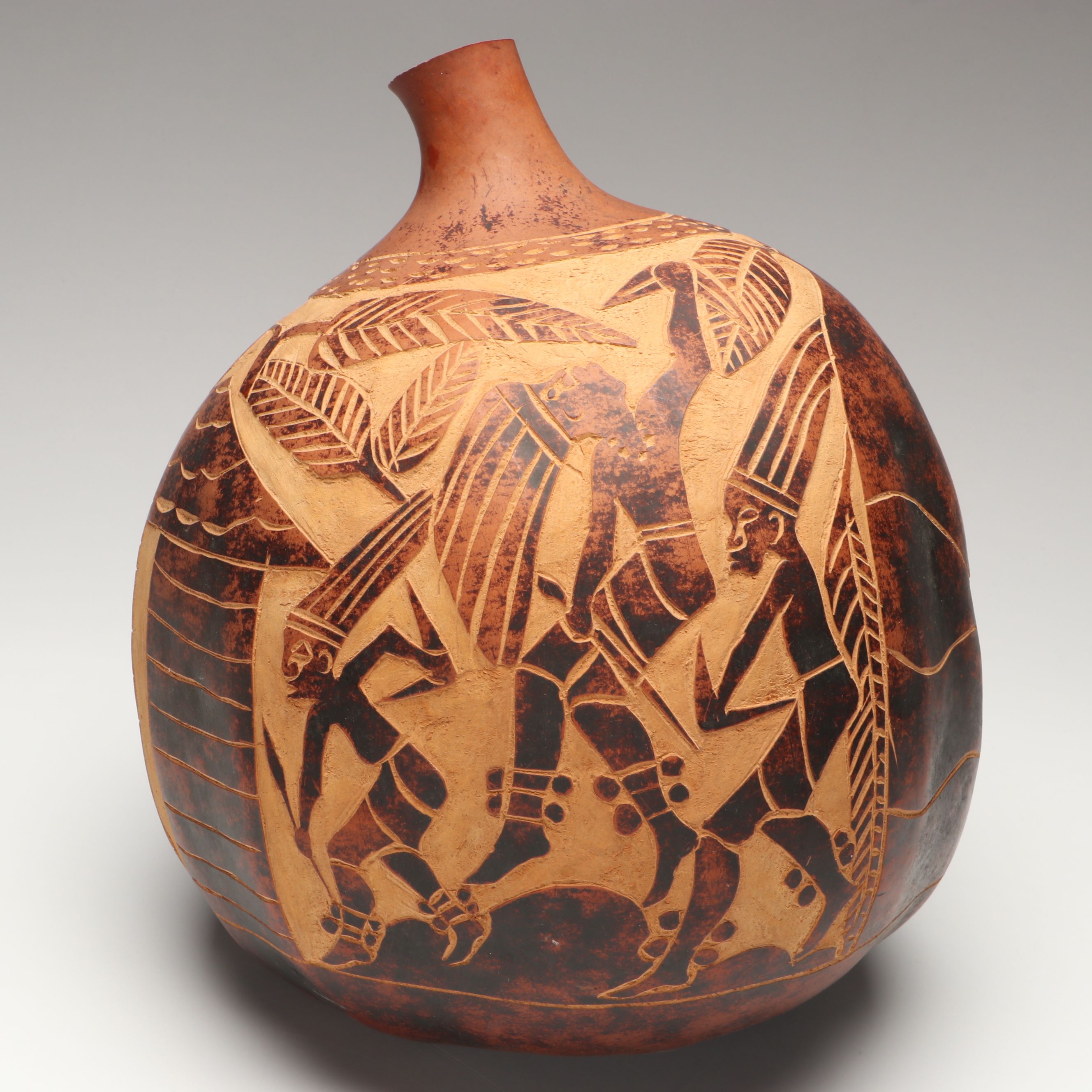Ghanaian Wood Pitcher and More Calabash Gourd Vessels, Jewelry