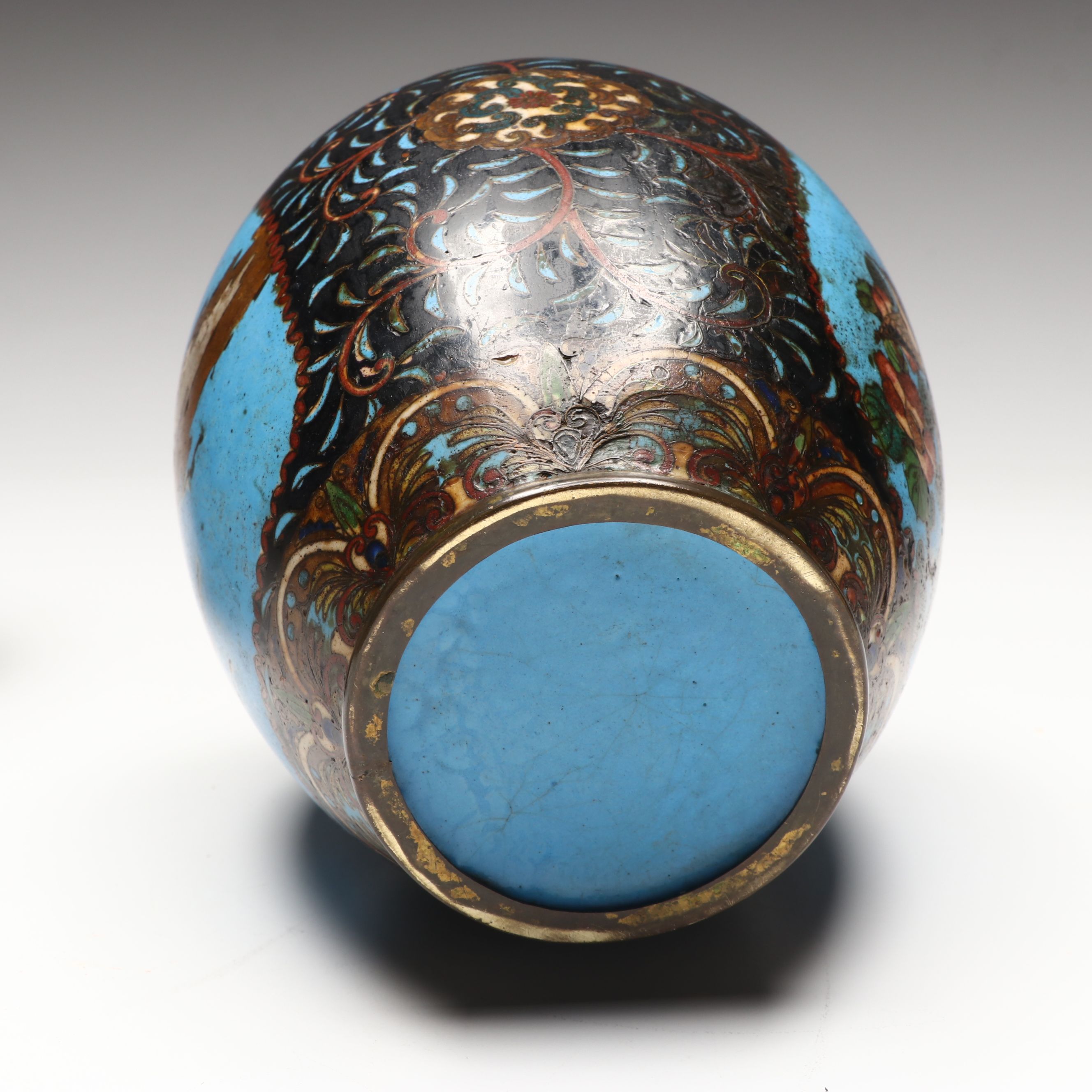 Japanese Antique Bird and Mountain Motif Cloisonné Vases