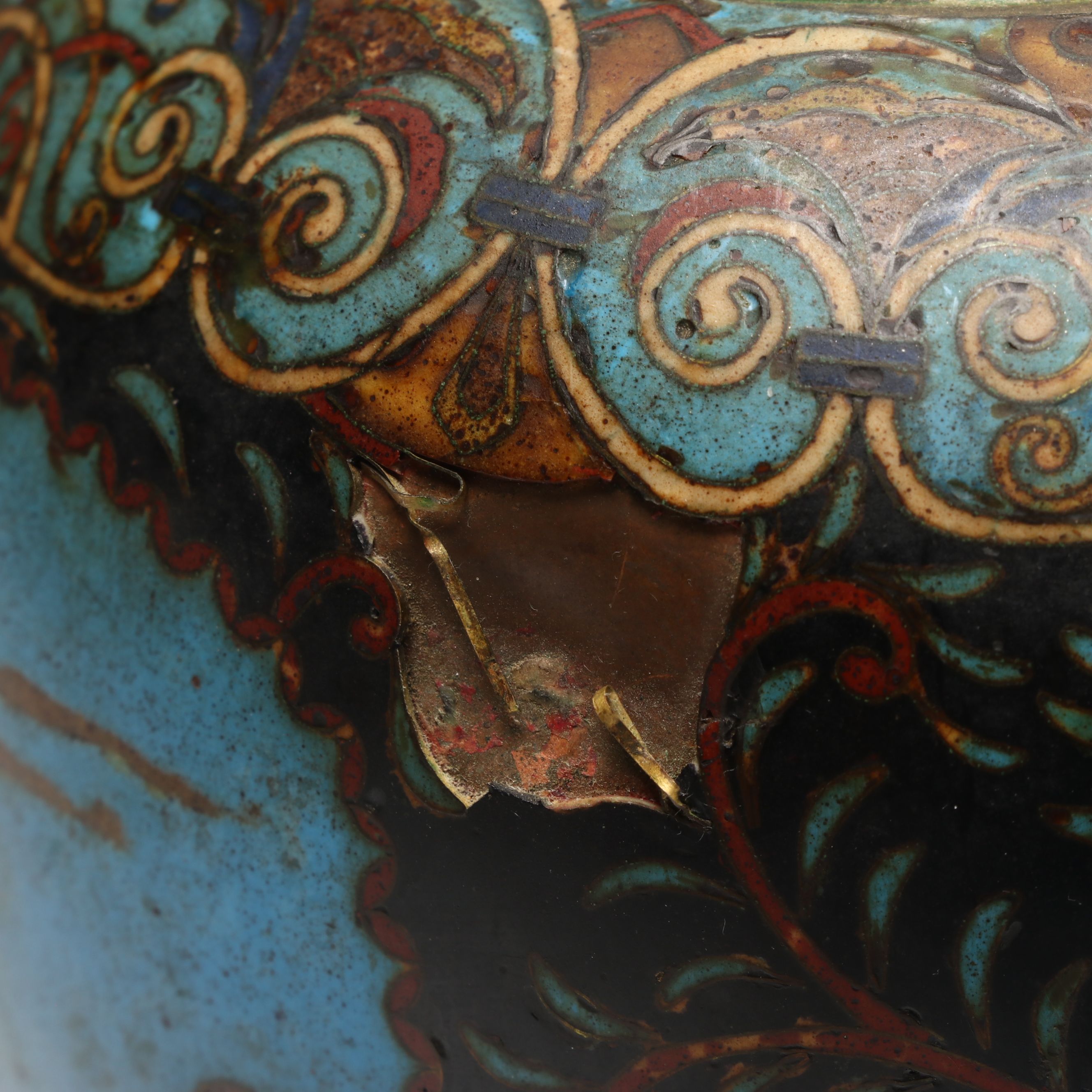 Japanese Antique Bird and Mountain Motif Cloisonné Vases