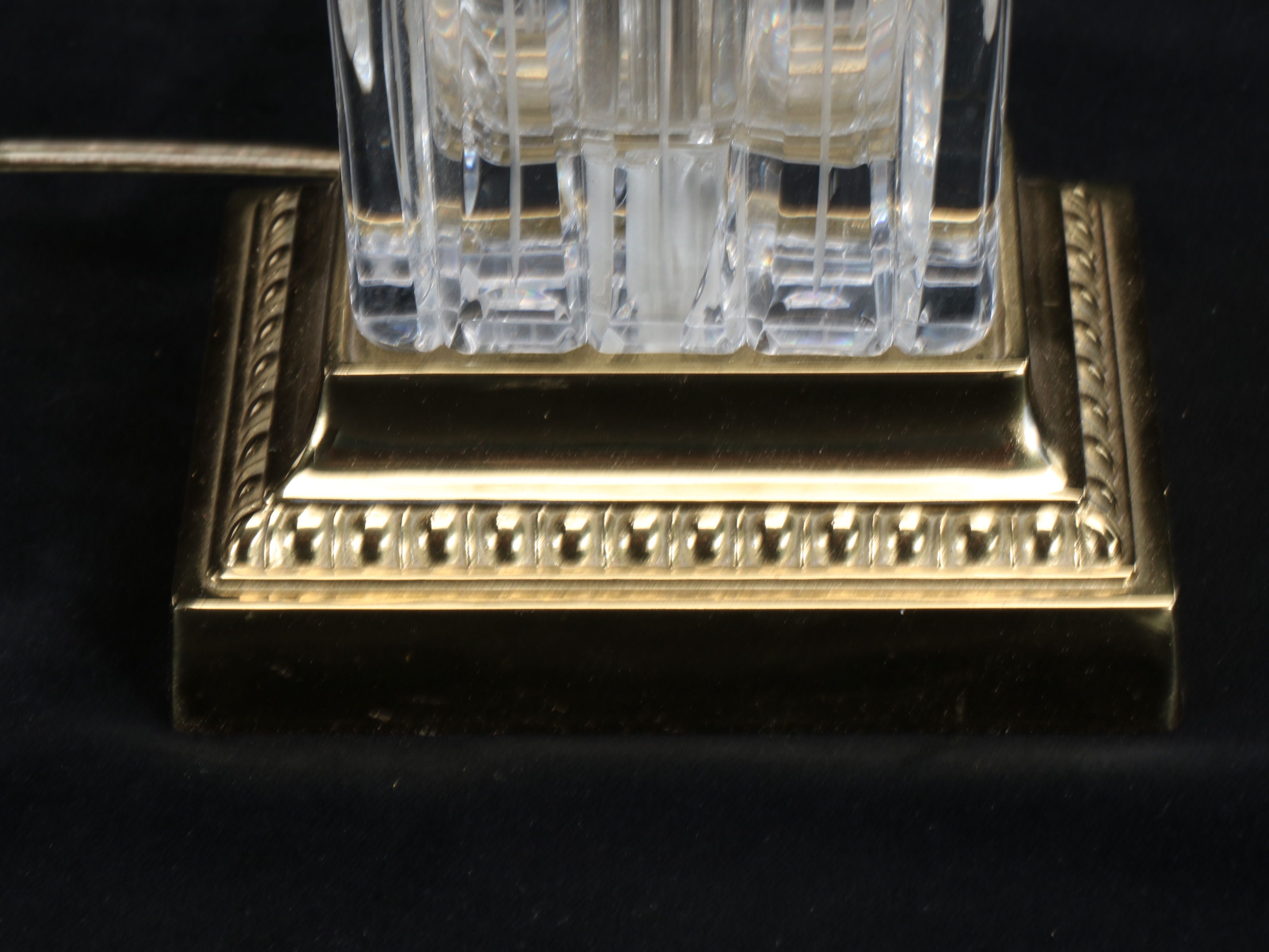 Crystal and Brass Finish Pillar Table Lamp with Pleated Bell Shade