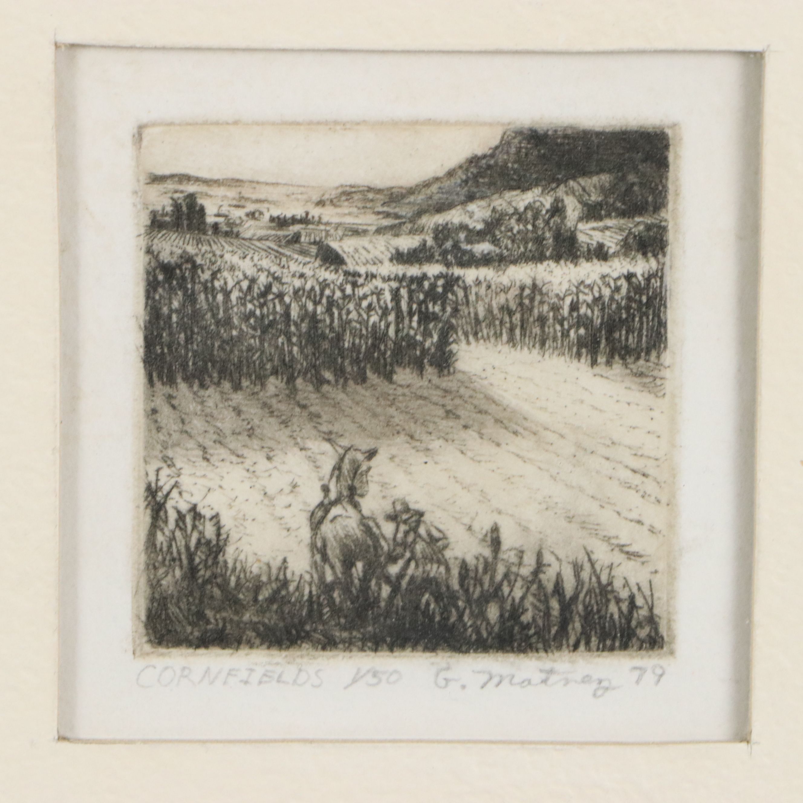 G. Matney Etching on Paper "Cornfields," 1979