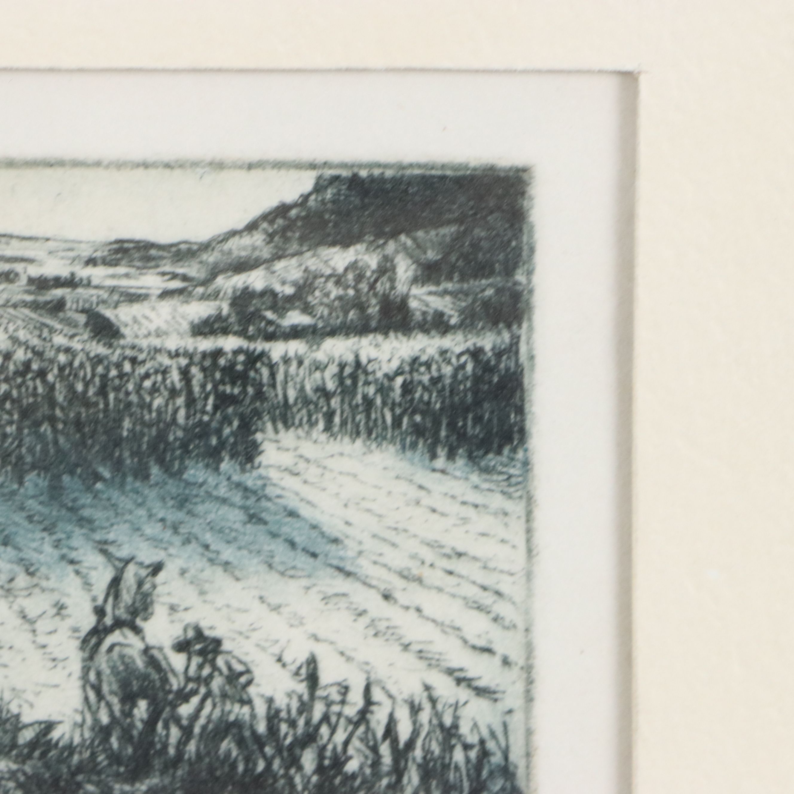 G. Matney Aquatint Etching "Cornfields," on Paper, 1979