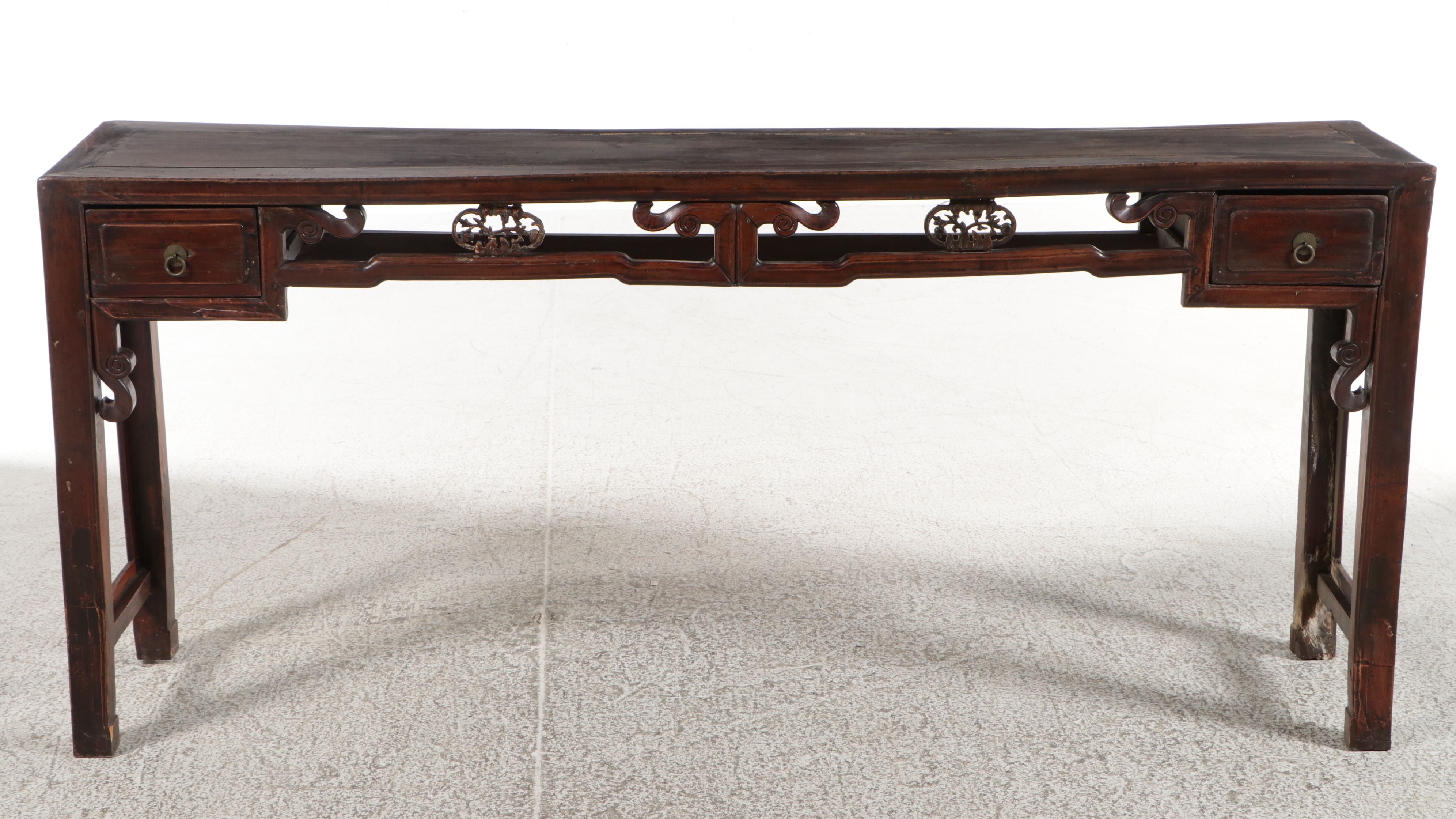 Chinese Carved Two-Drawer Hua'an Painting or Console Table, Mid to Late 19th C.