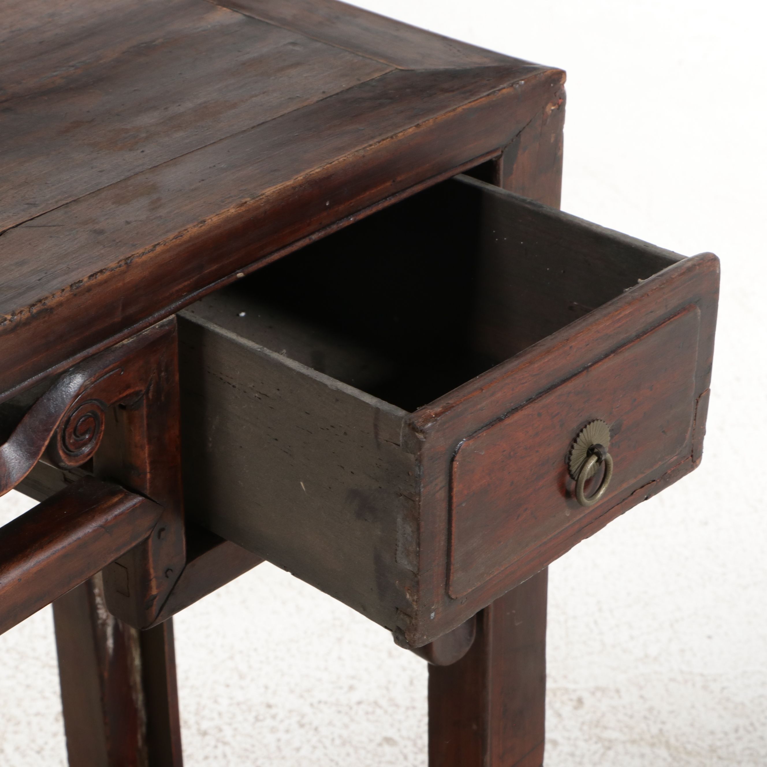 Chinese Carved Two-Drawer Hua'an Painting or Console Table, Mid to Late 19th C.