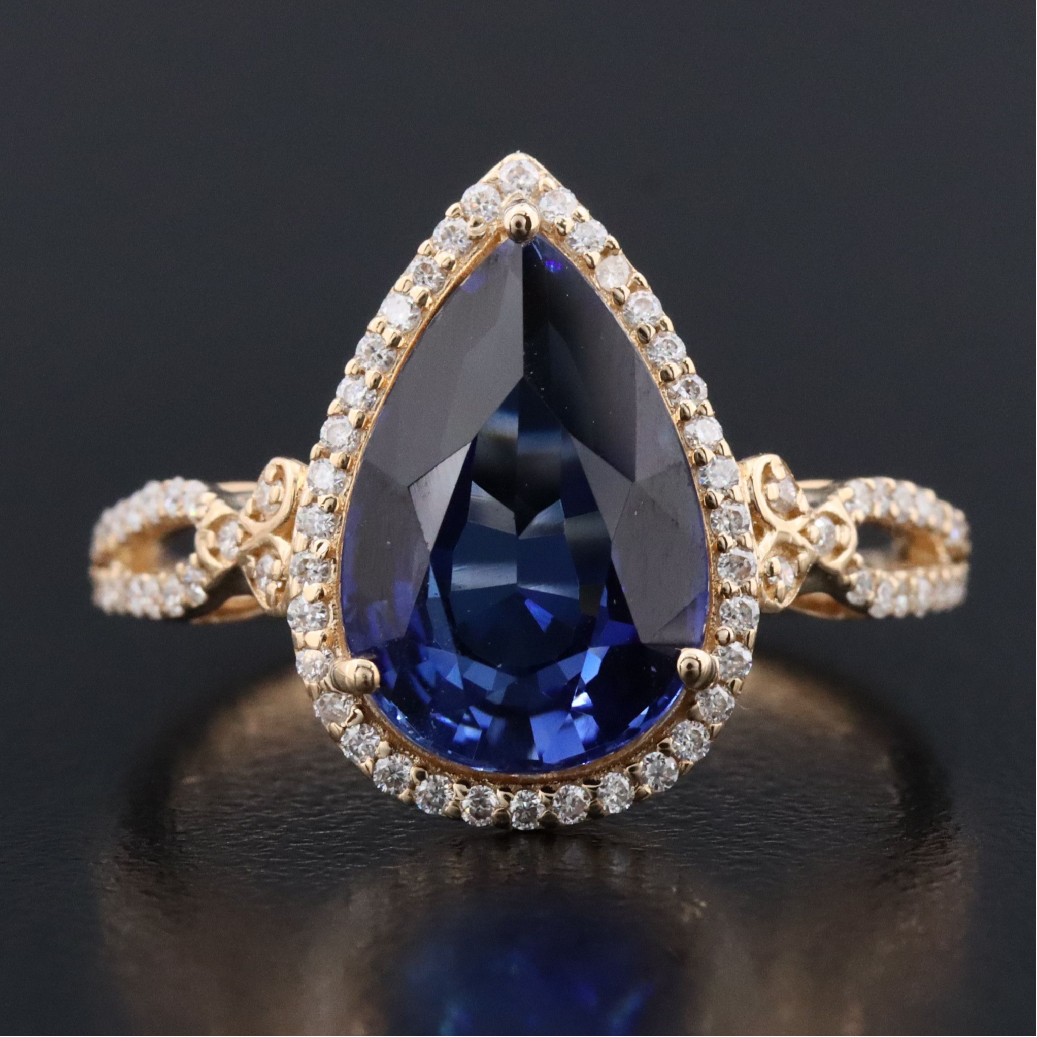 14K 4.50 CT Lab Grown Sapphire and Moissanite Halo Ring