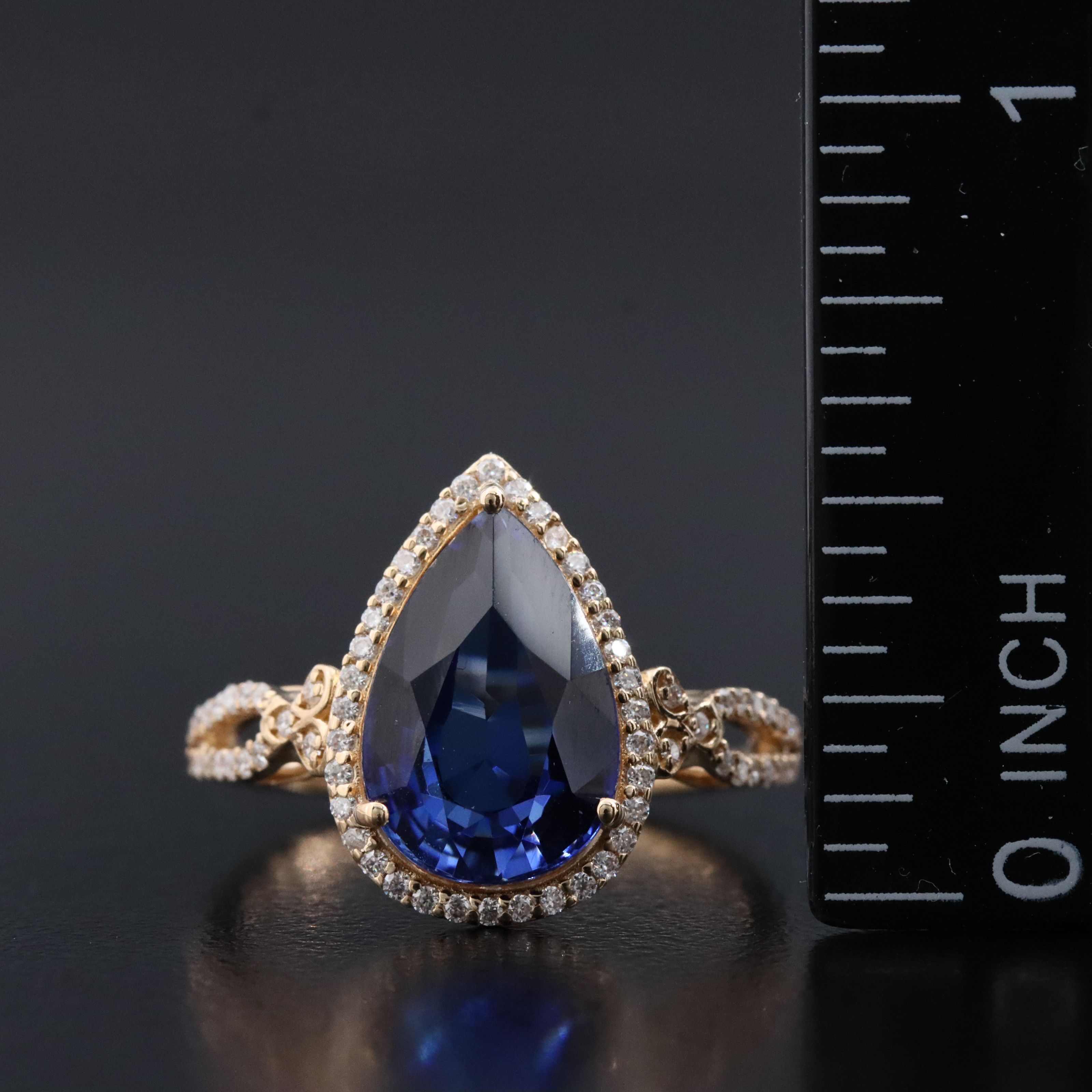 14K 4.50 CT Lab Grown Sapphire and Moissanite Halo Ring
