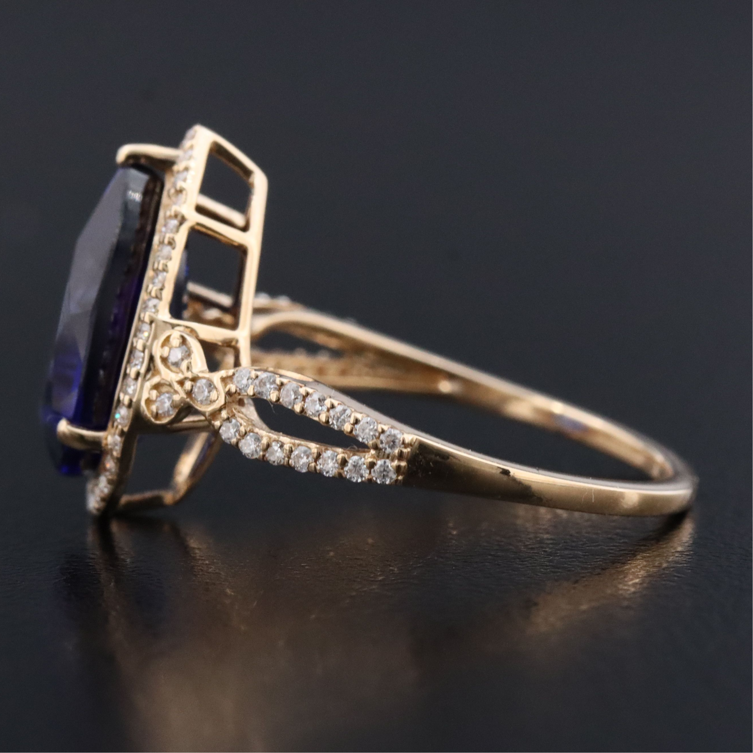 14K 4.50 CT Lab Grown Sapphire and Moissanite Halo Ring