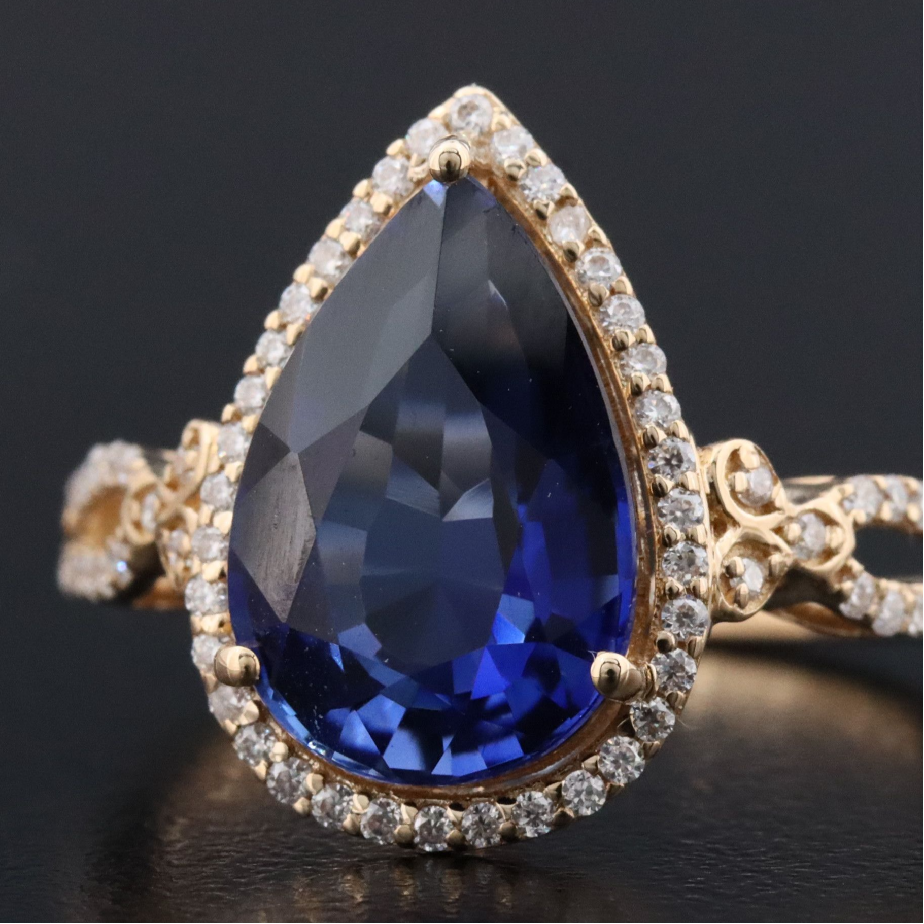 14K 4.50 CT Lab Grown Sapphire and Moissanite Halo Ring